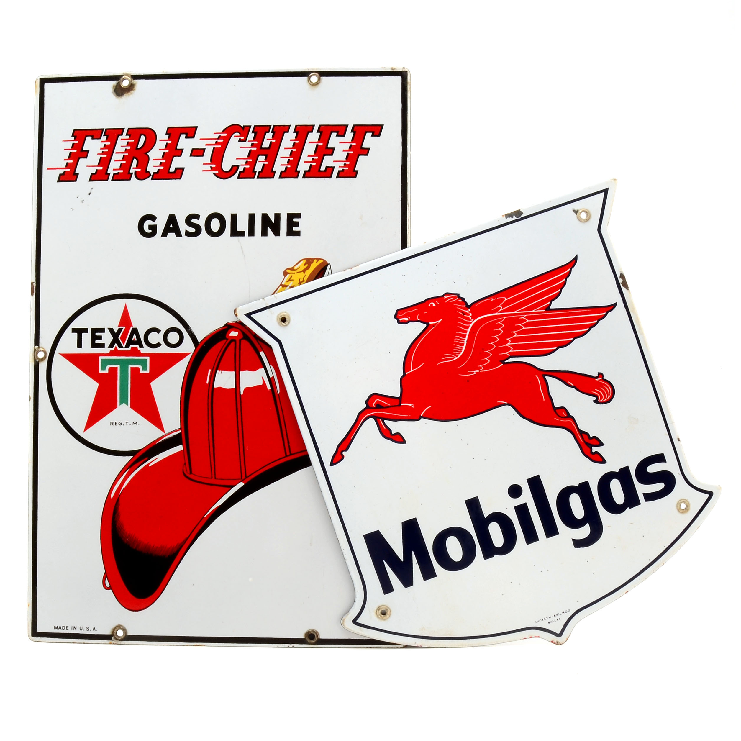 Mobilgas and Texaco Porcelain Enamel Gas Station Pump Plates