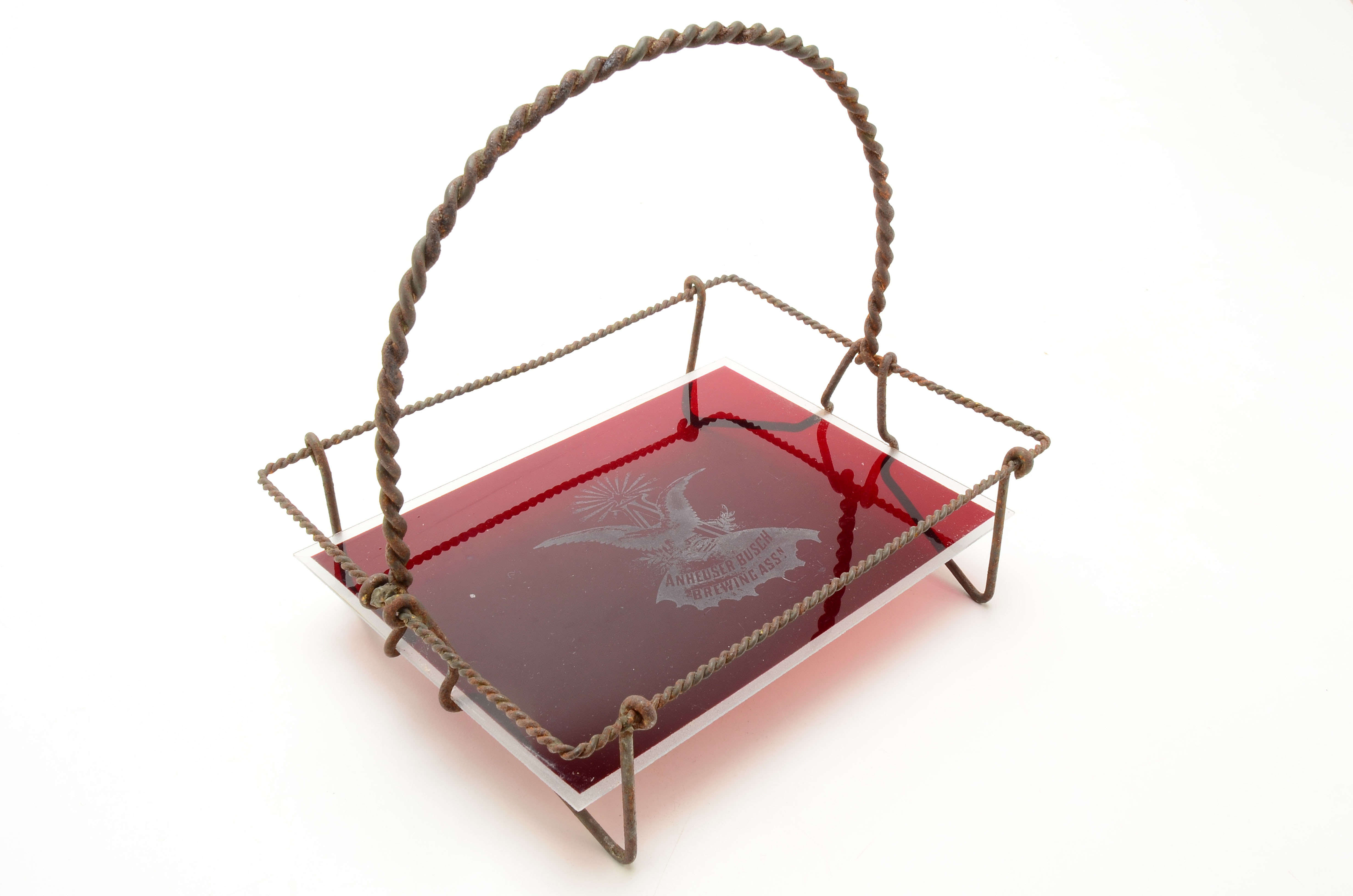 Antique Anheuser Busch Ruby Glass Advertising Barware Caddy