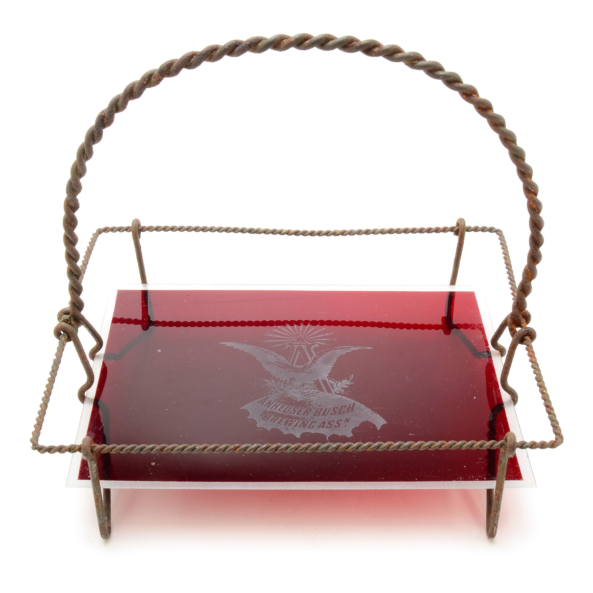 Antique Anheuser Busch Ruby Glass Advertising Barware Caddy