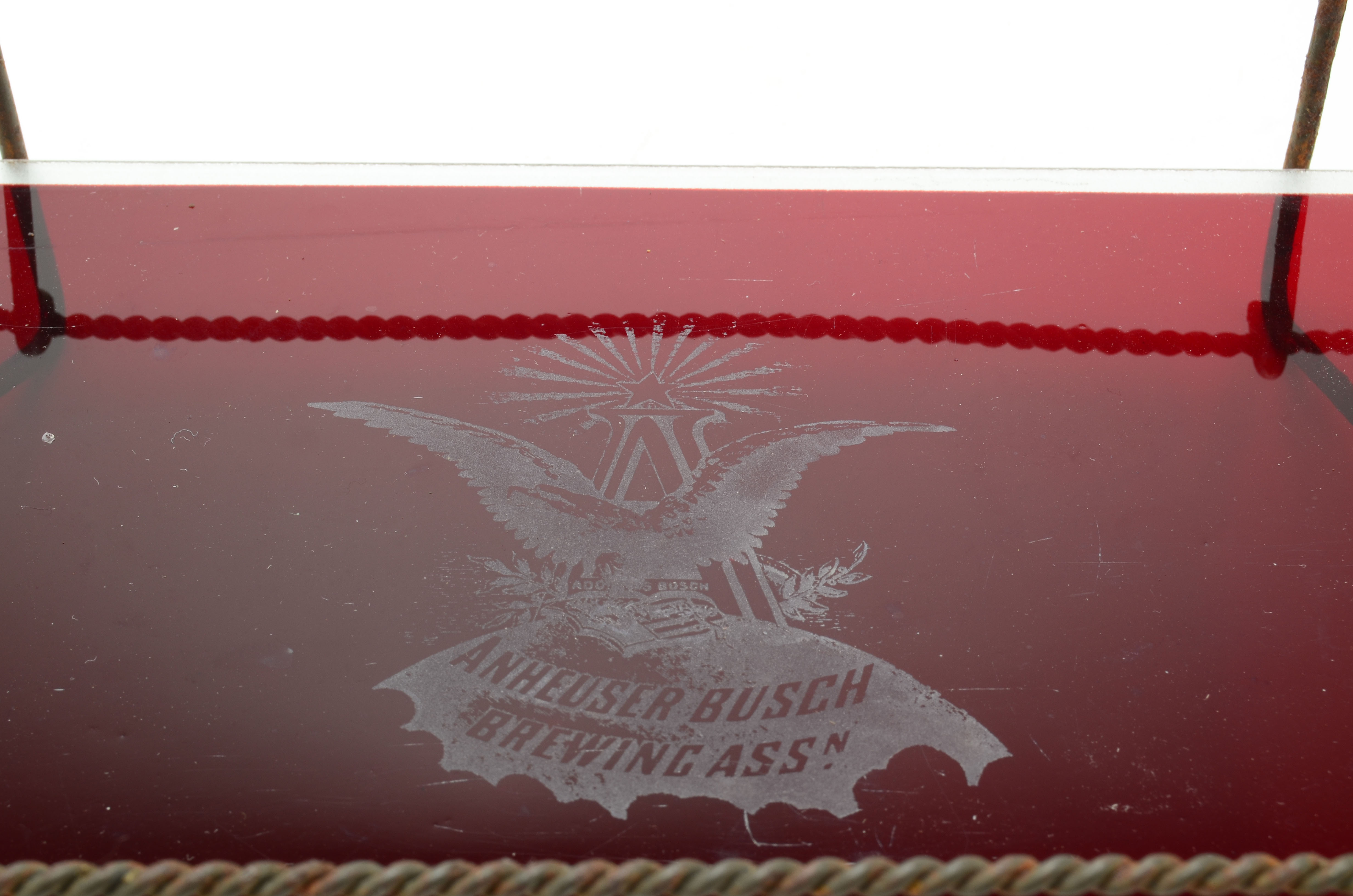 Antique Anheuser Busch Ruby Glass Advertising Barware Caddy