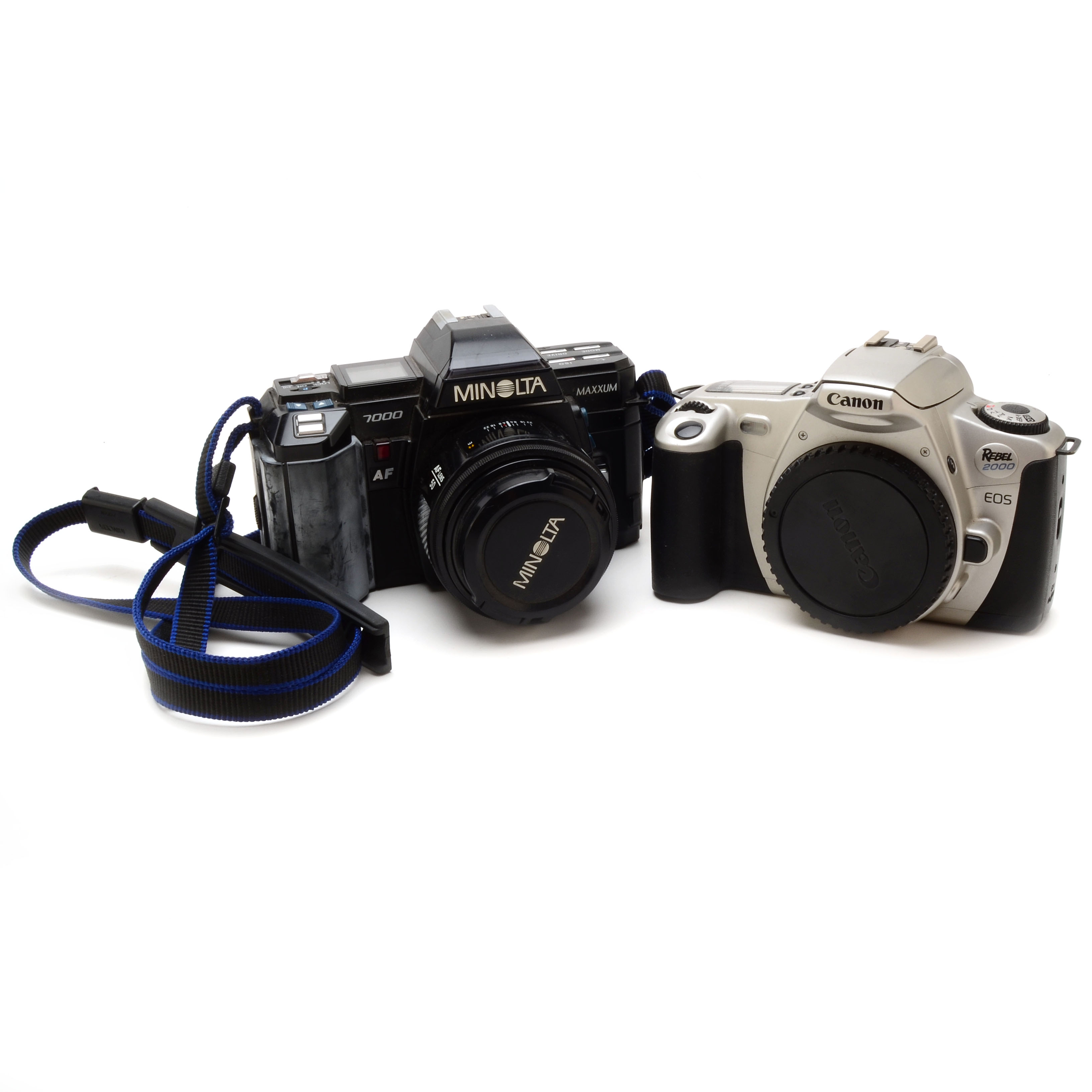 Minolta 7000 Maxxum and Canon Rebel 2000 SLR Cameras
