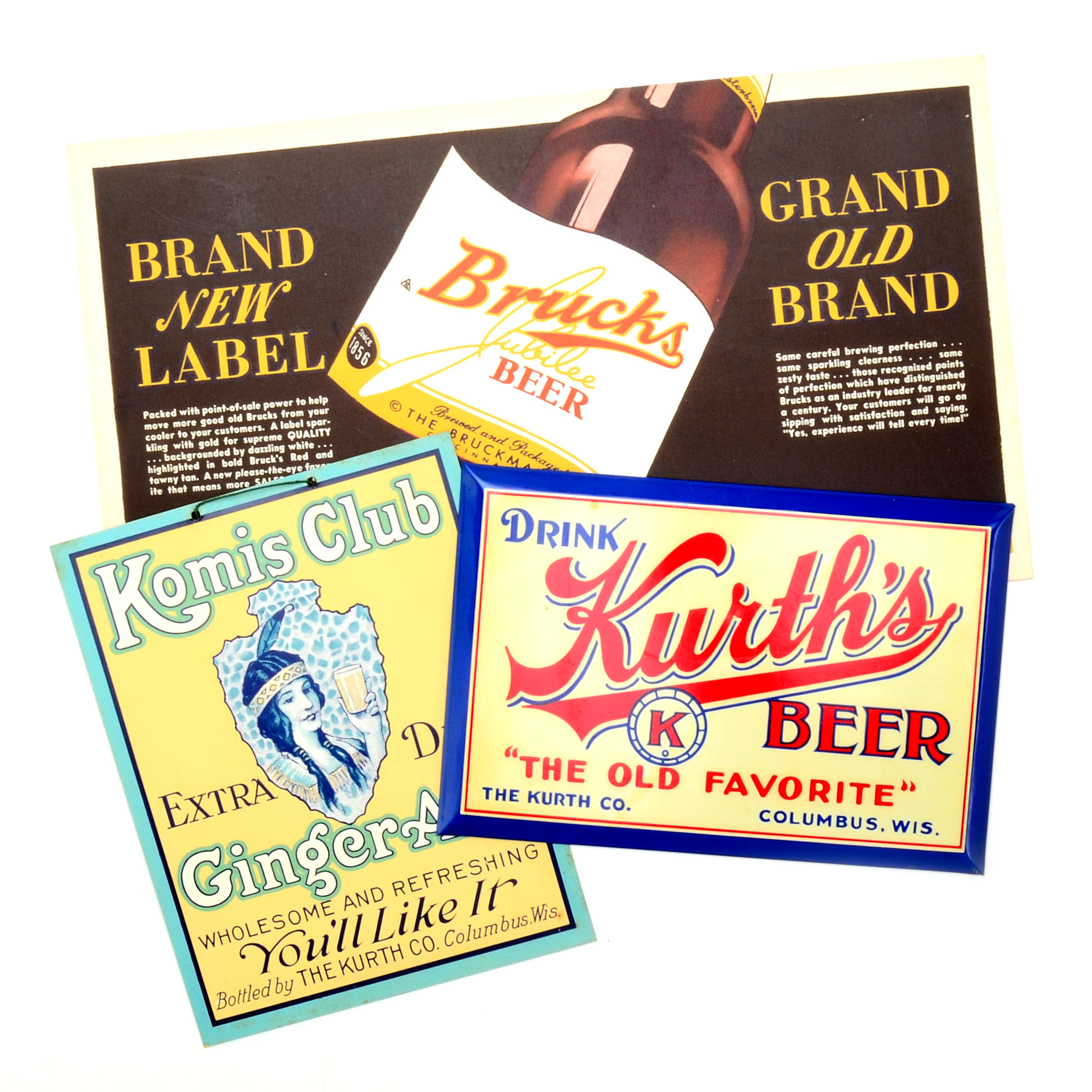 Three Vintage Beer and Ginger Ale Advertising Signs