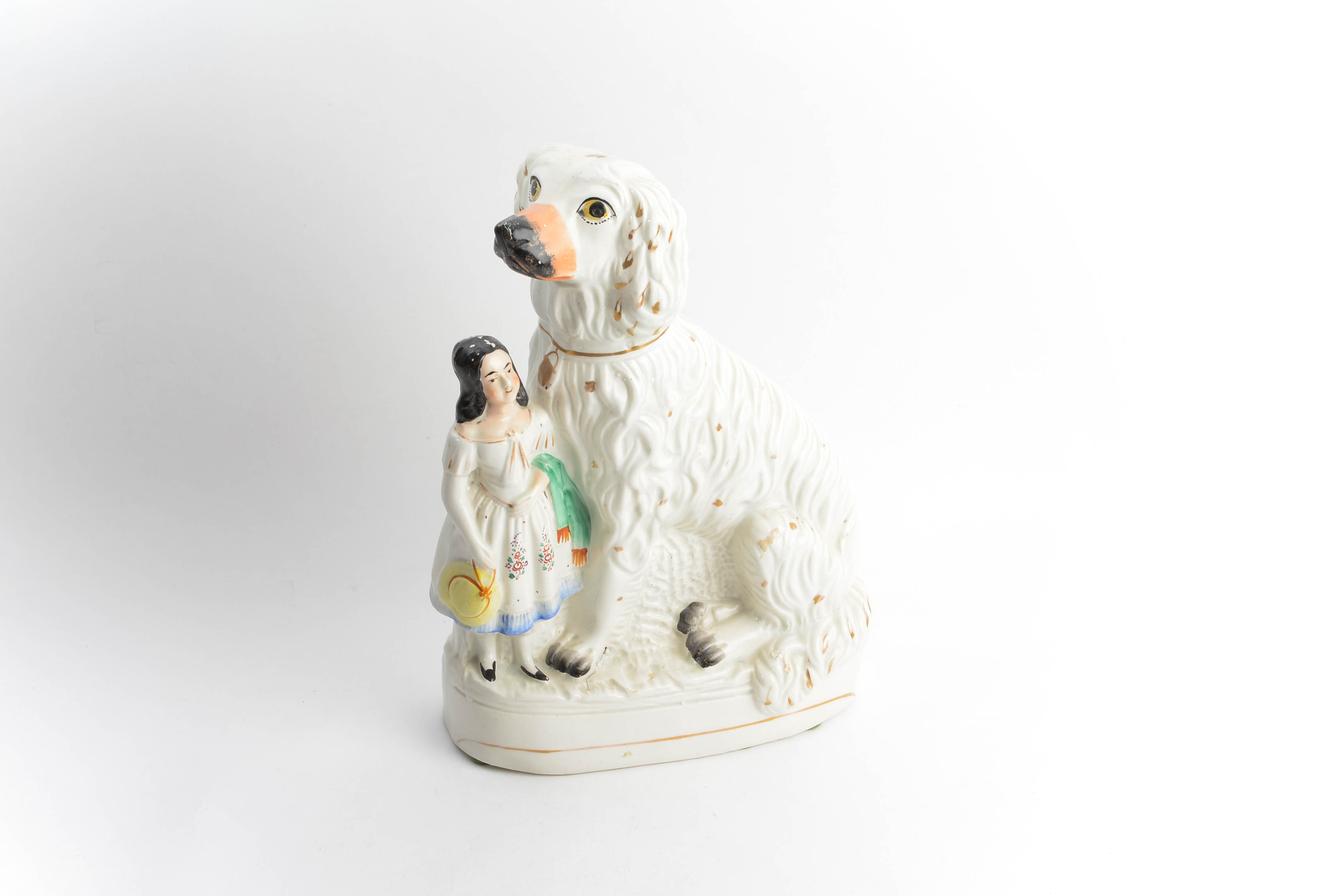 Victorian Era Girl and Afghan Hound Staffordshire Style Figurine
