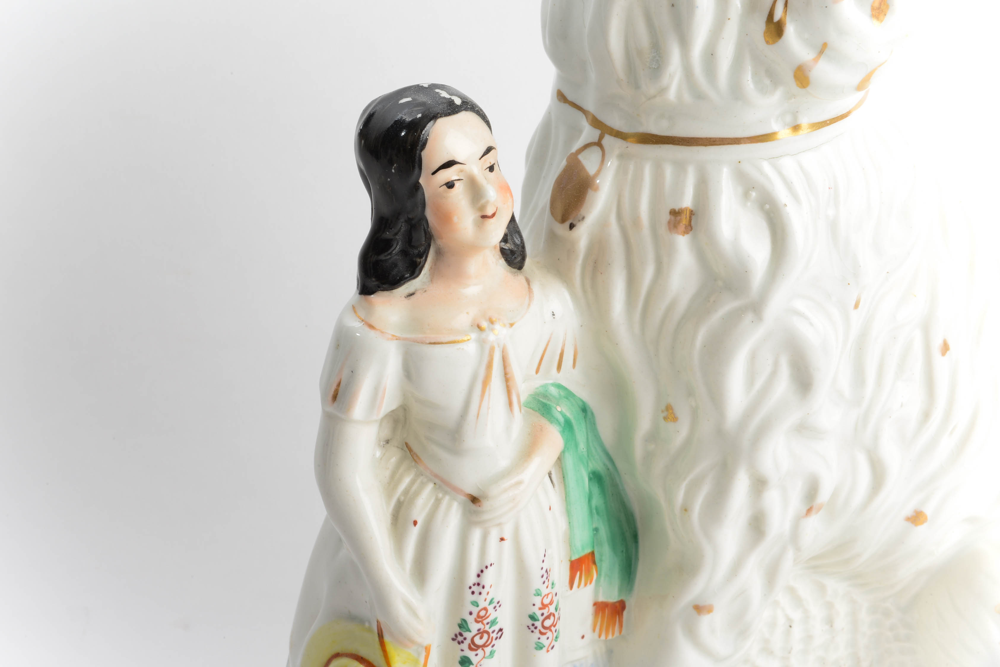 Victorian Era Girl and Afghan Hound Staffordshire Style Figurine