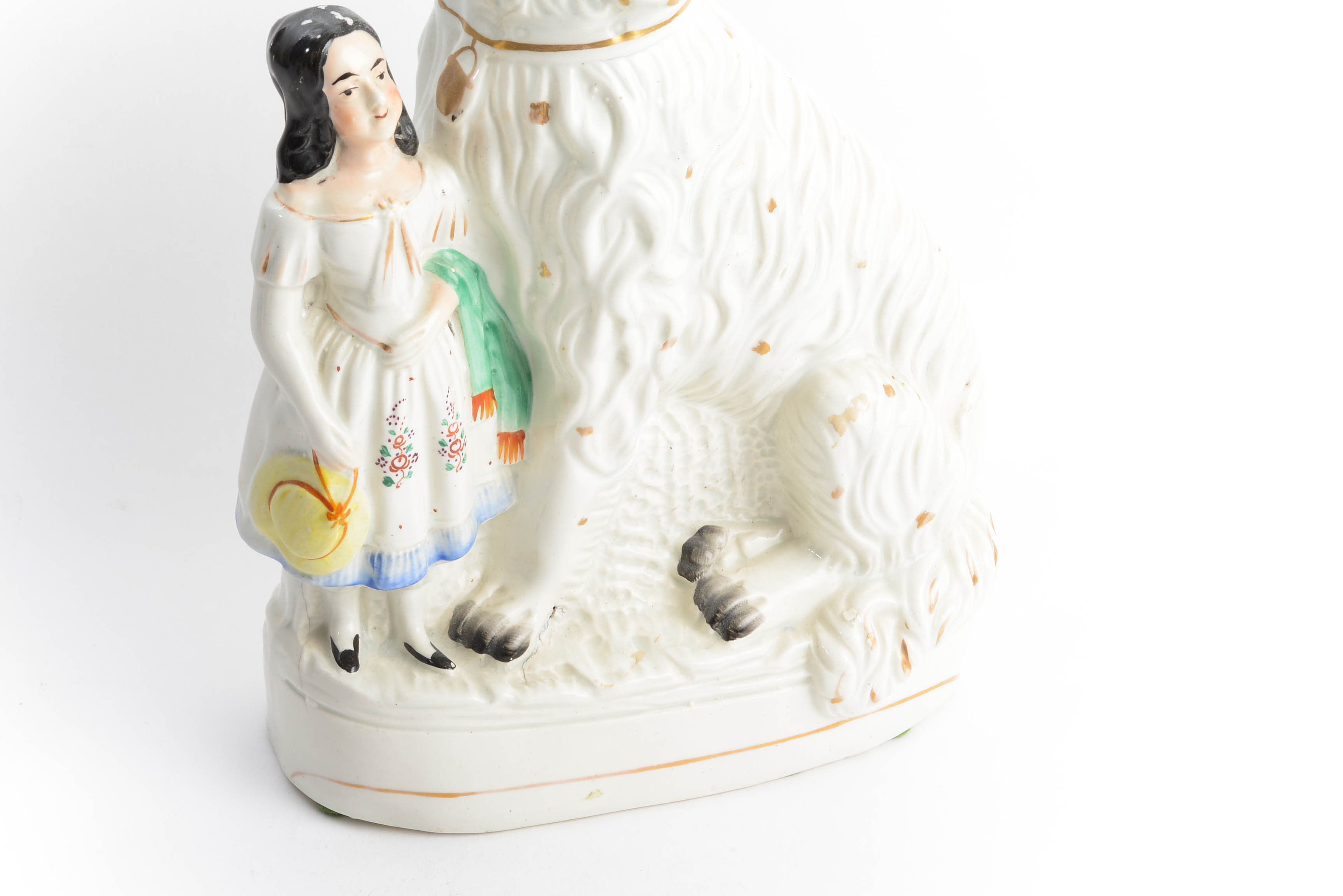 Victorian Era Girl and Afghan Hound Staffordshire Style Figurine