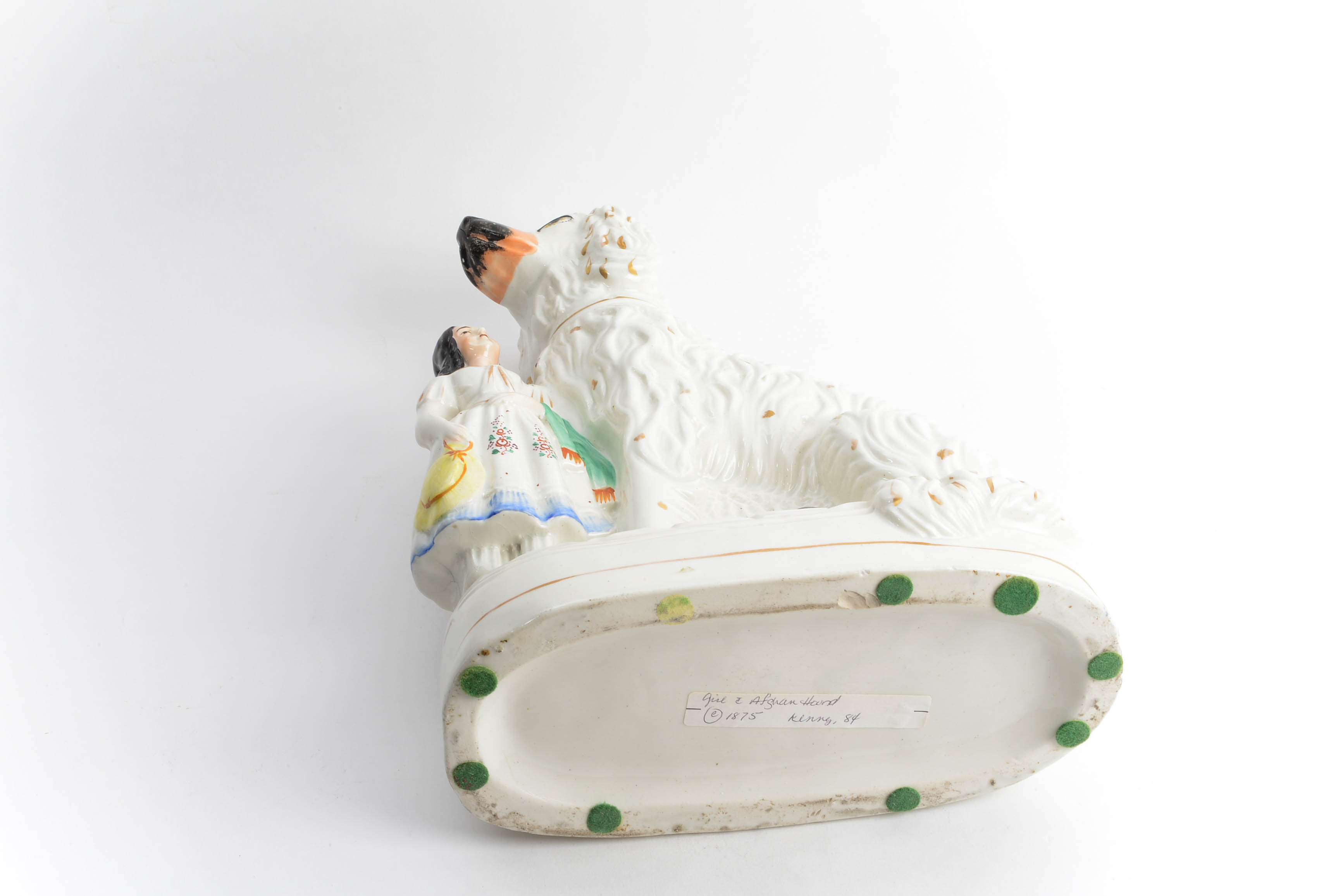 Victorian Era Girl and Afghan Hound Staffordshire Style Figurine