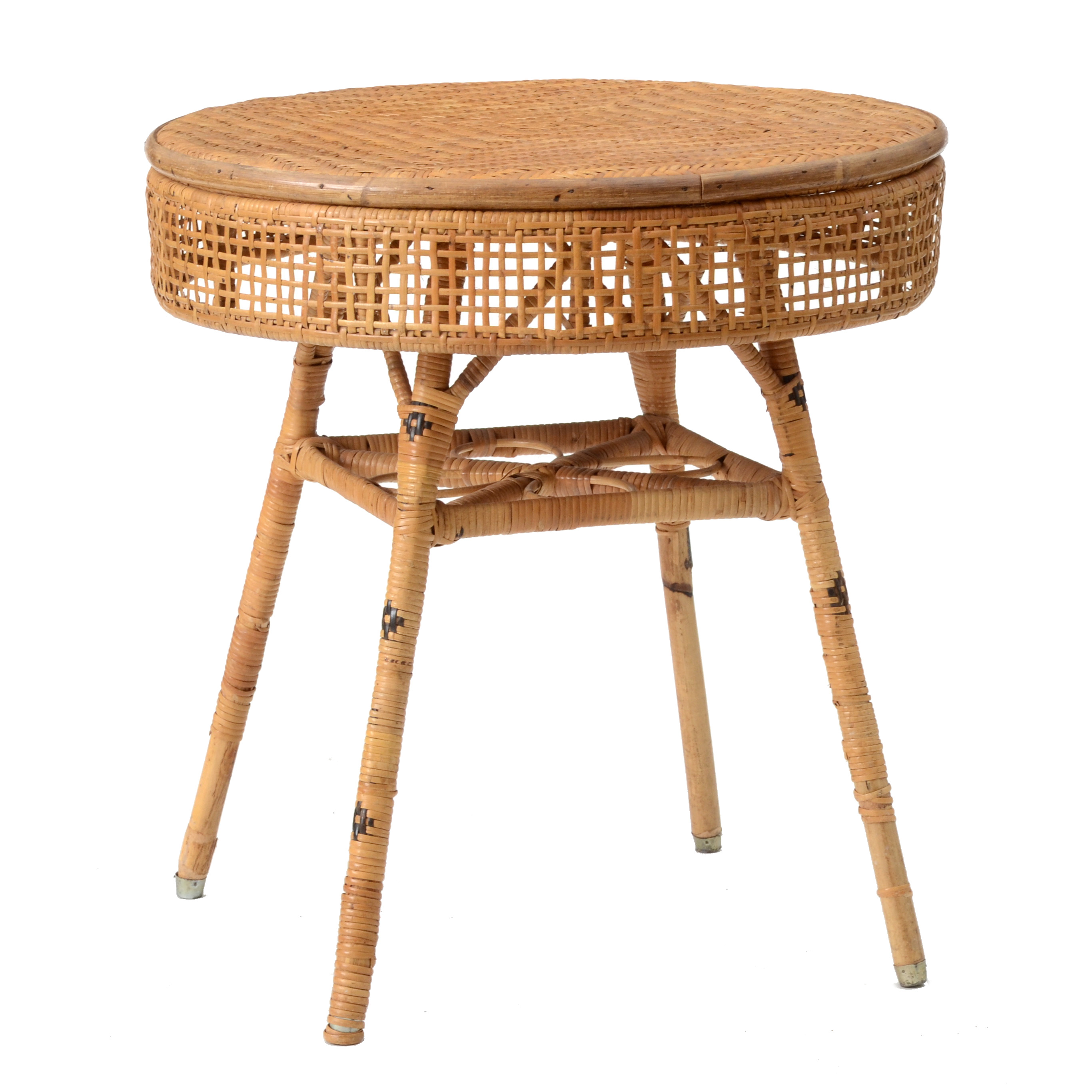 Mid-century Wicker Round Side Table