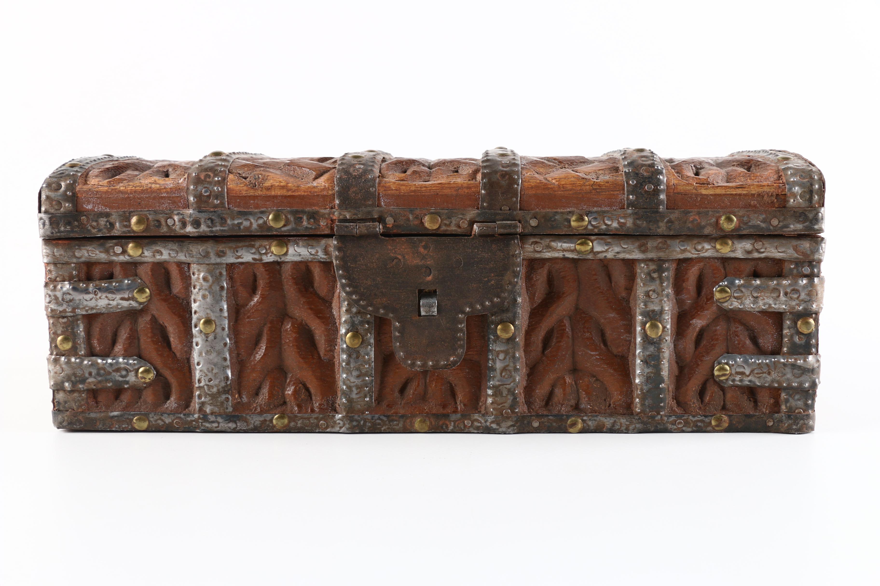 Carved Wood and Metal Trinket Box