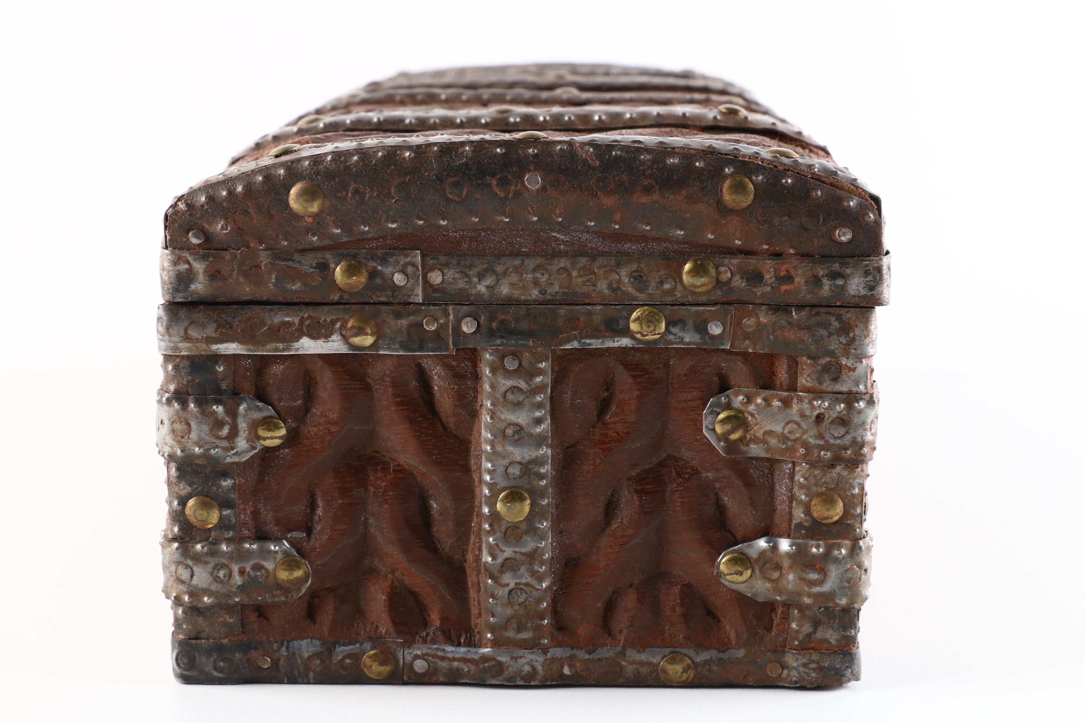 Carved Wood and Metal Trinket Box