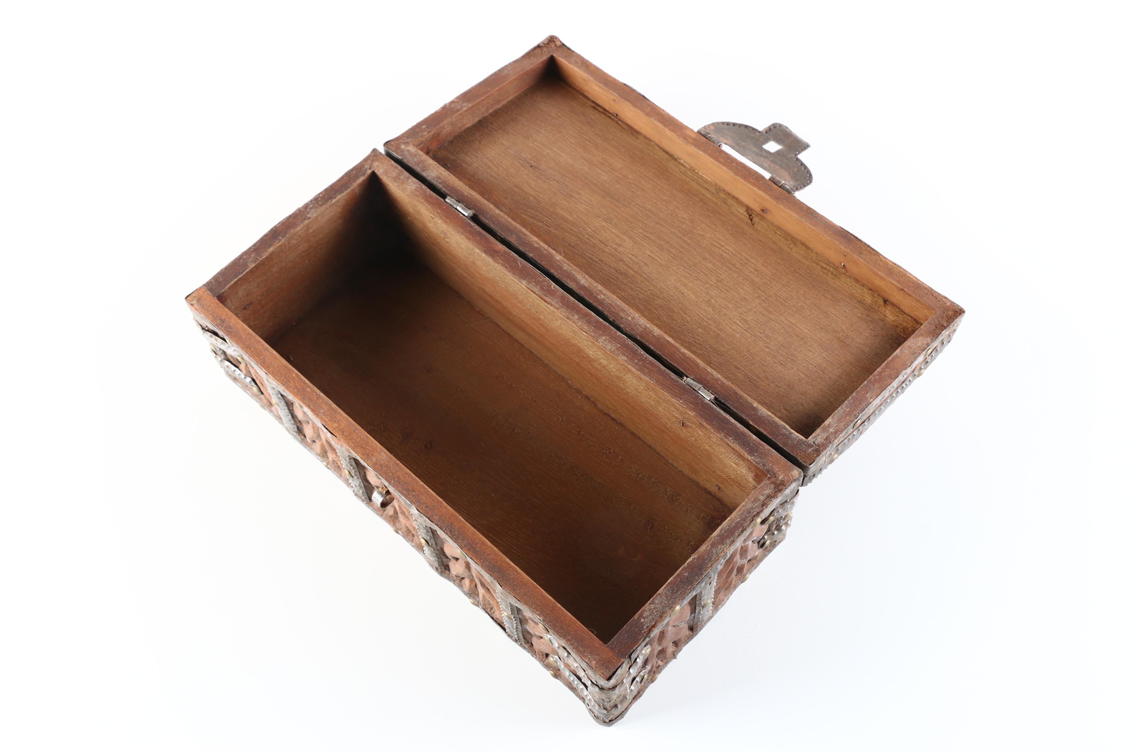 Carved Wood and Metal Trinket Box
