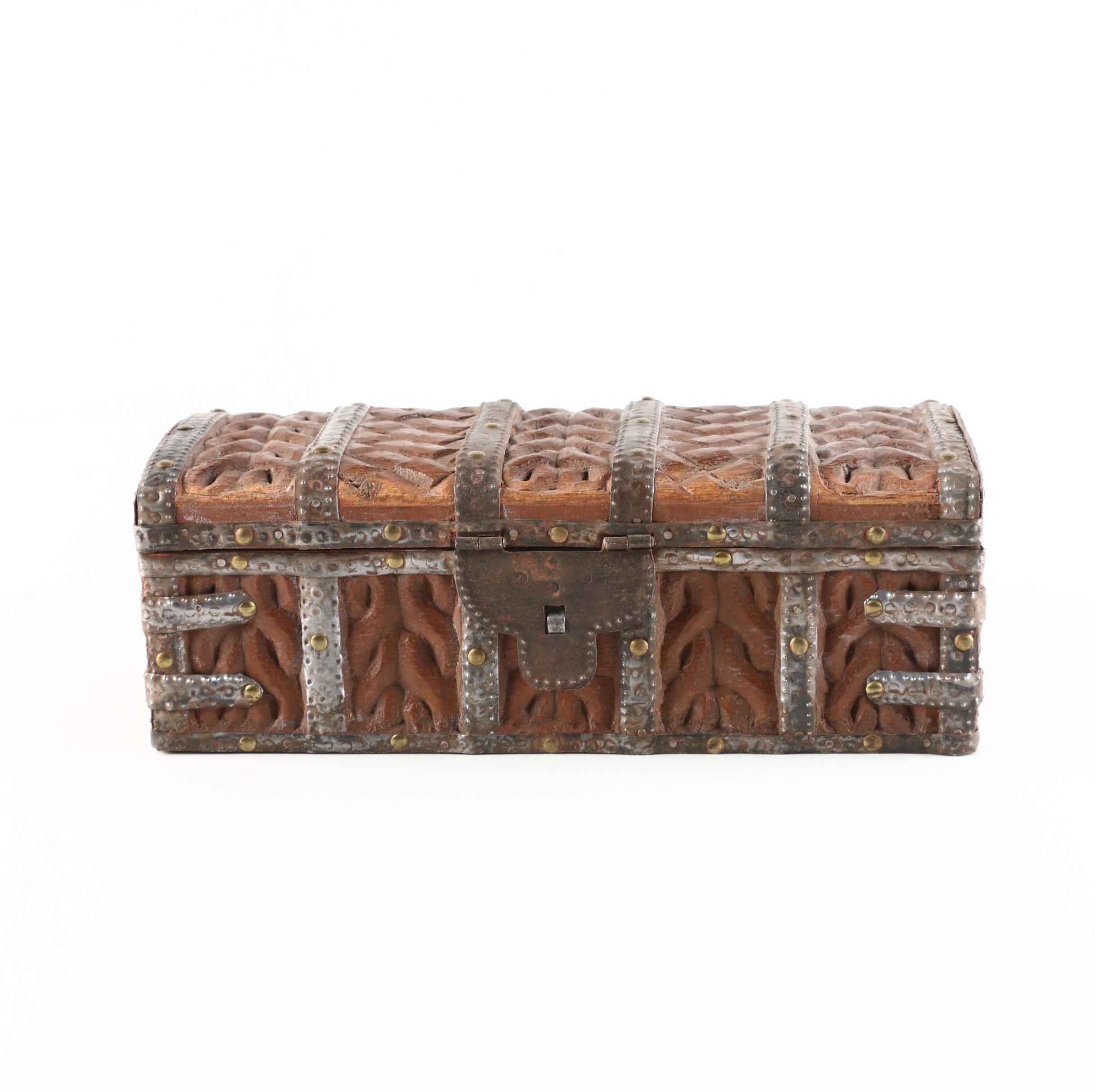 Carved Wood and Metal Trinket Box