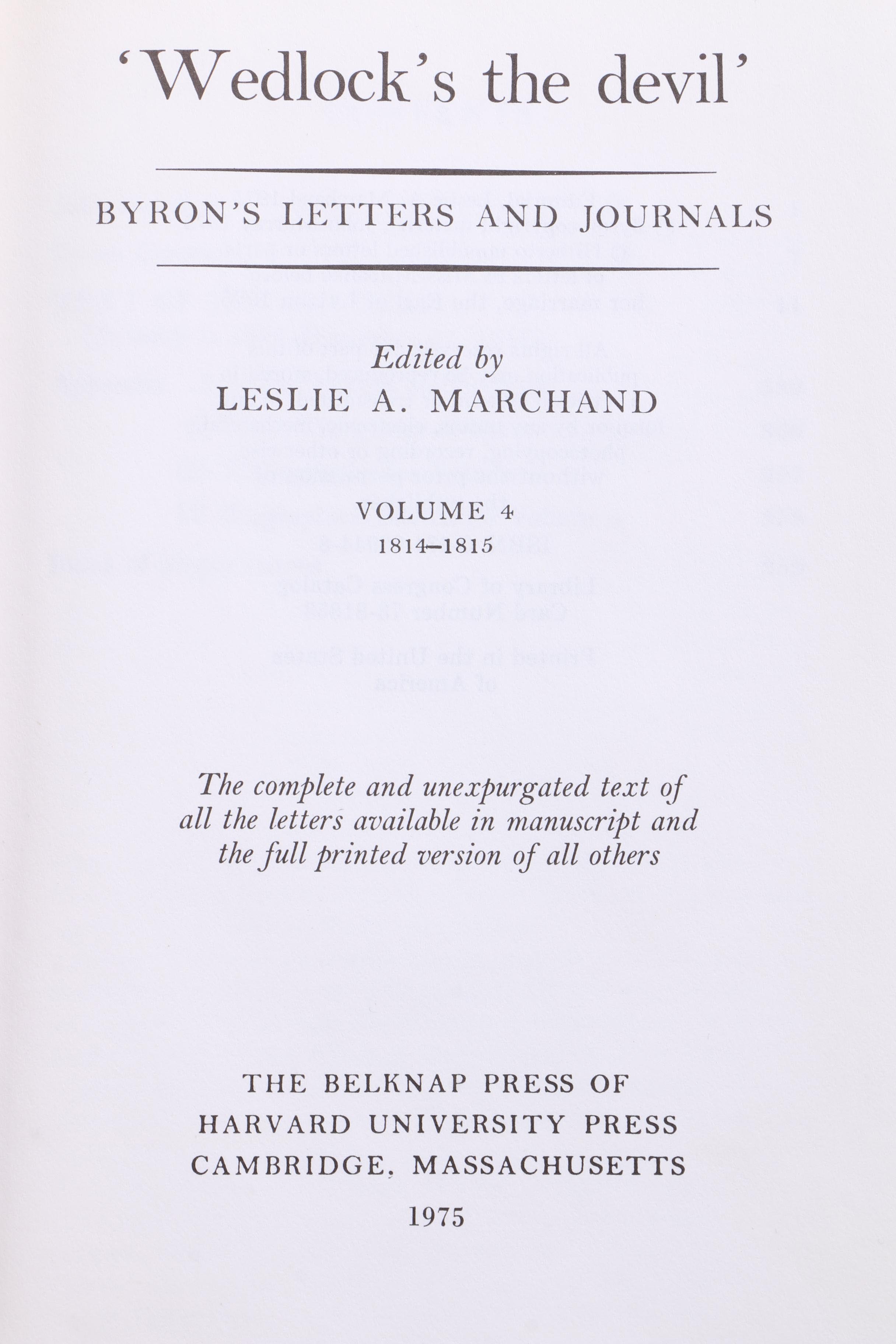 "Byron's Letters & Journals" Twelve Volume Collection