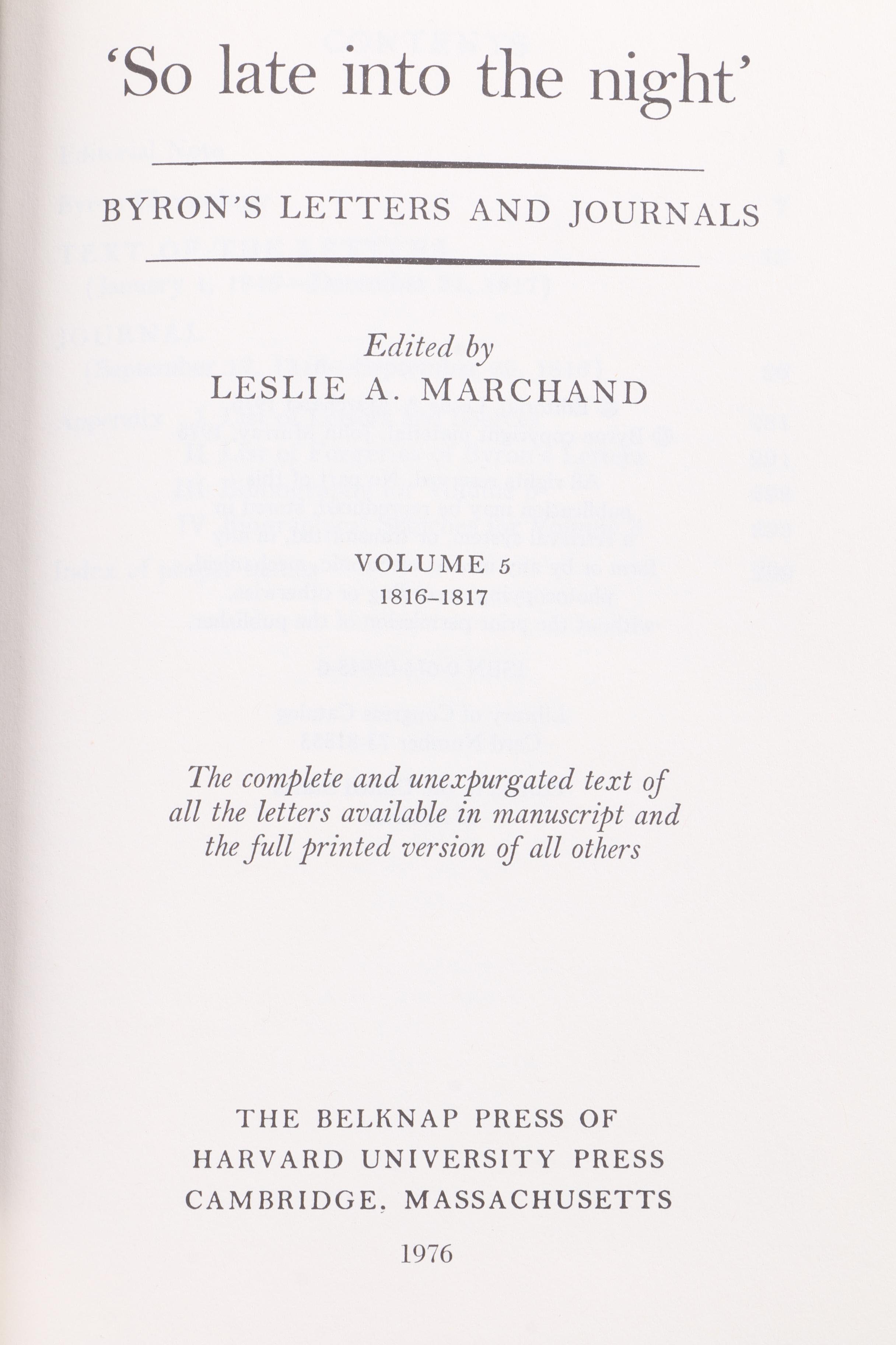 "Byron's Letters & Journals" Twelve Volume Collection