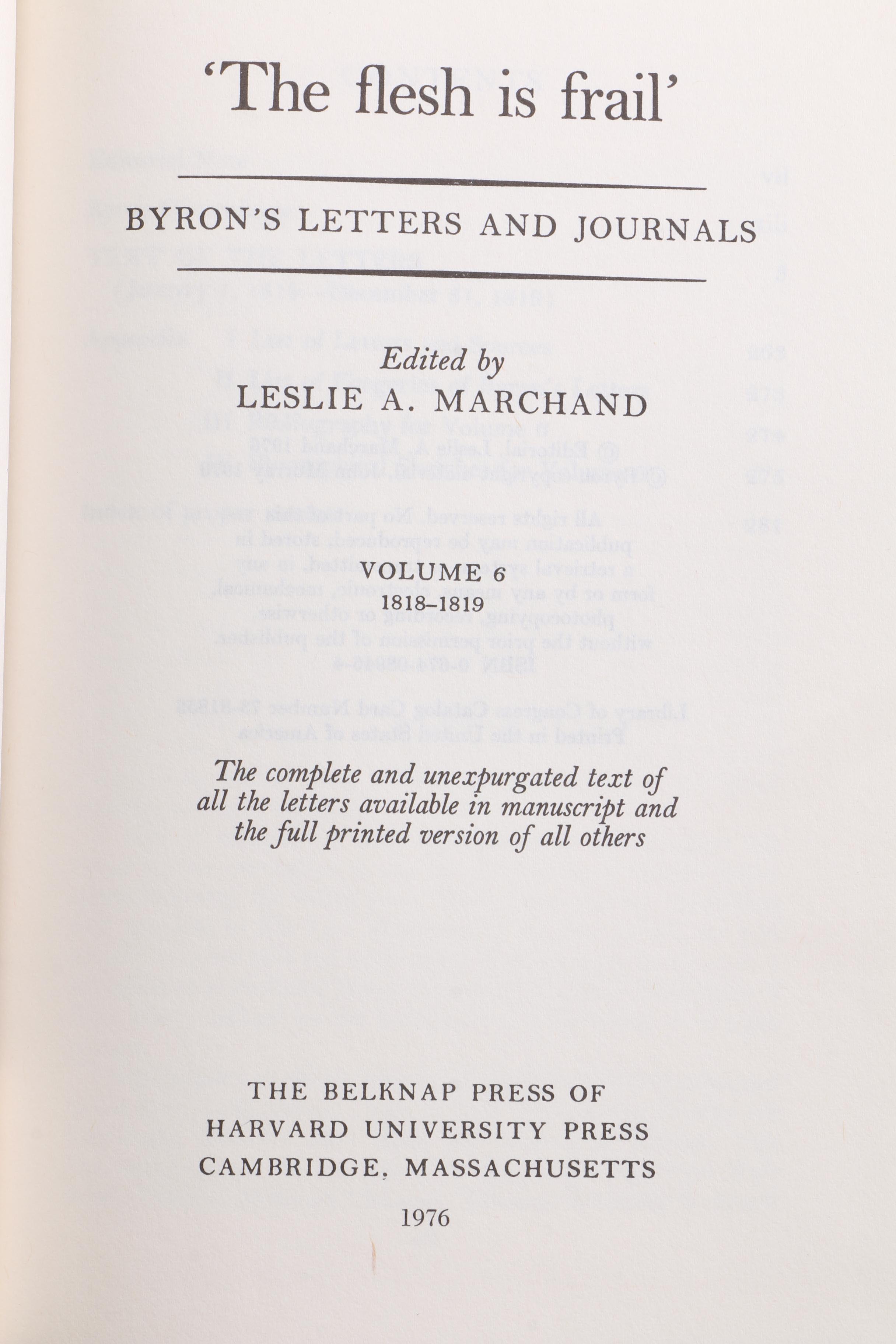 "Byron's Letters & Journals" Twelve Volume Collection