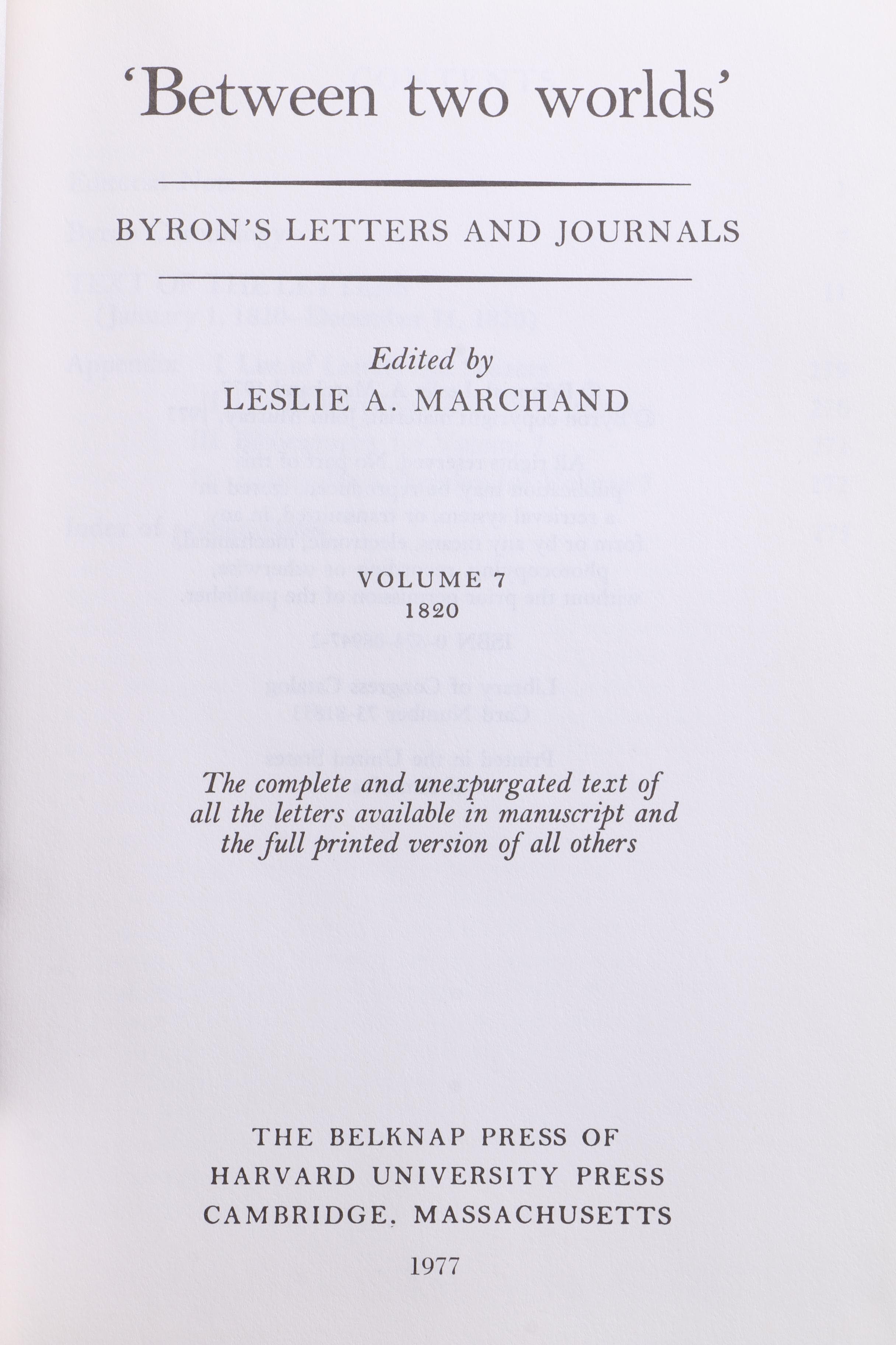 "Byron's Letters & Journals" Twelve Volume Collection
