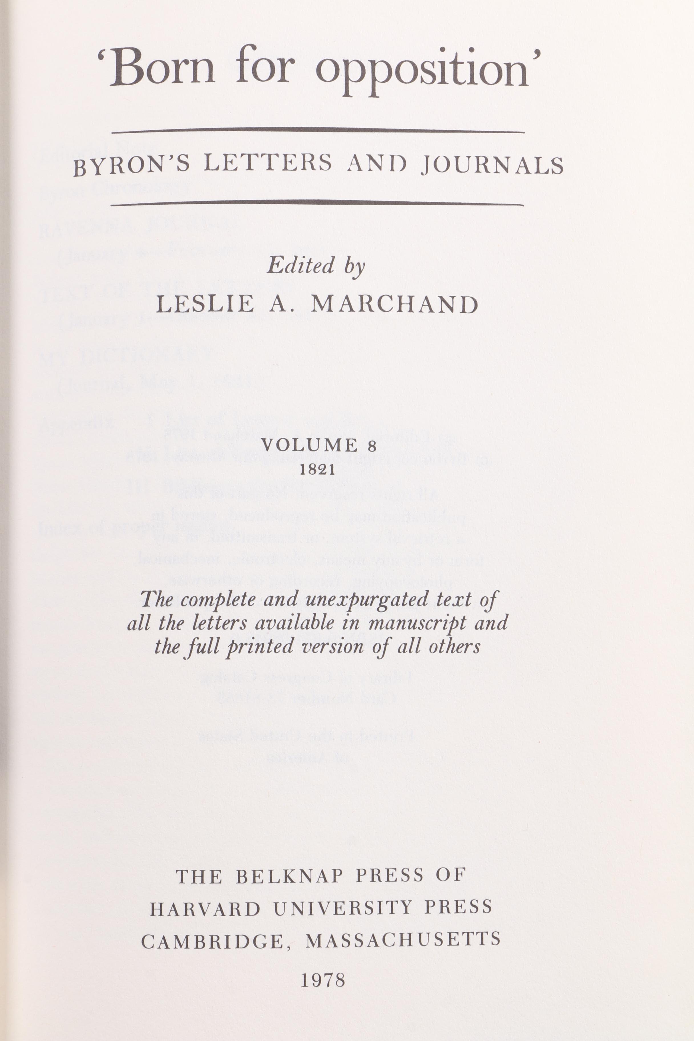 "Byron's Letters & Journals" Twelve Volume Collection