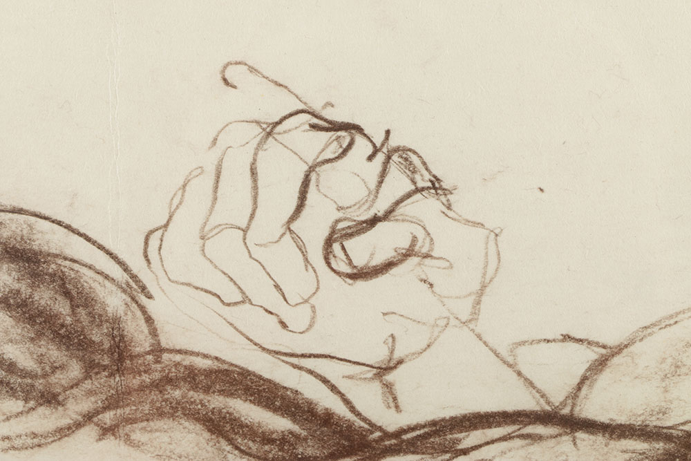 John Tuska Conte Crayon Drawing on Paper of a Nude Male Figure