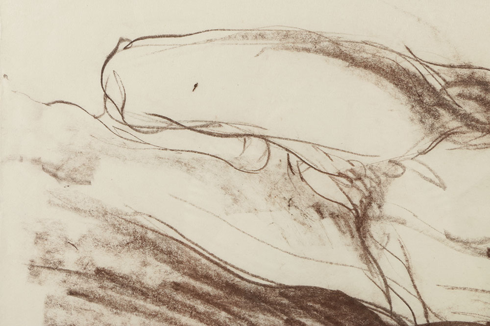 John Tuska Conte Crayon Drawing on Paper of a Nude Male Figure