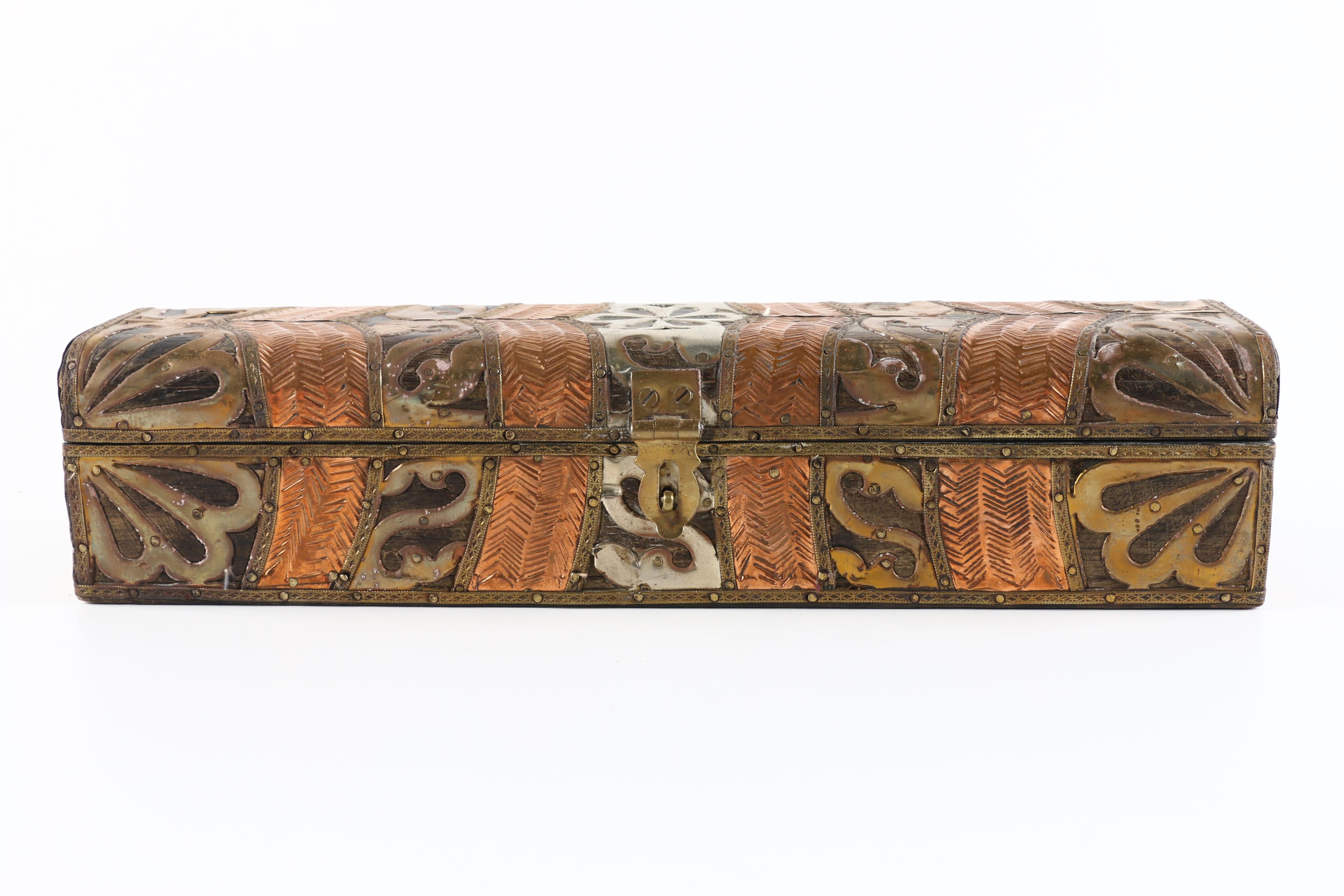Wood Box with Copper and Brass Ornamentation