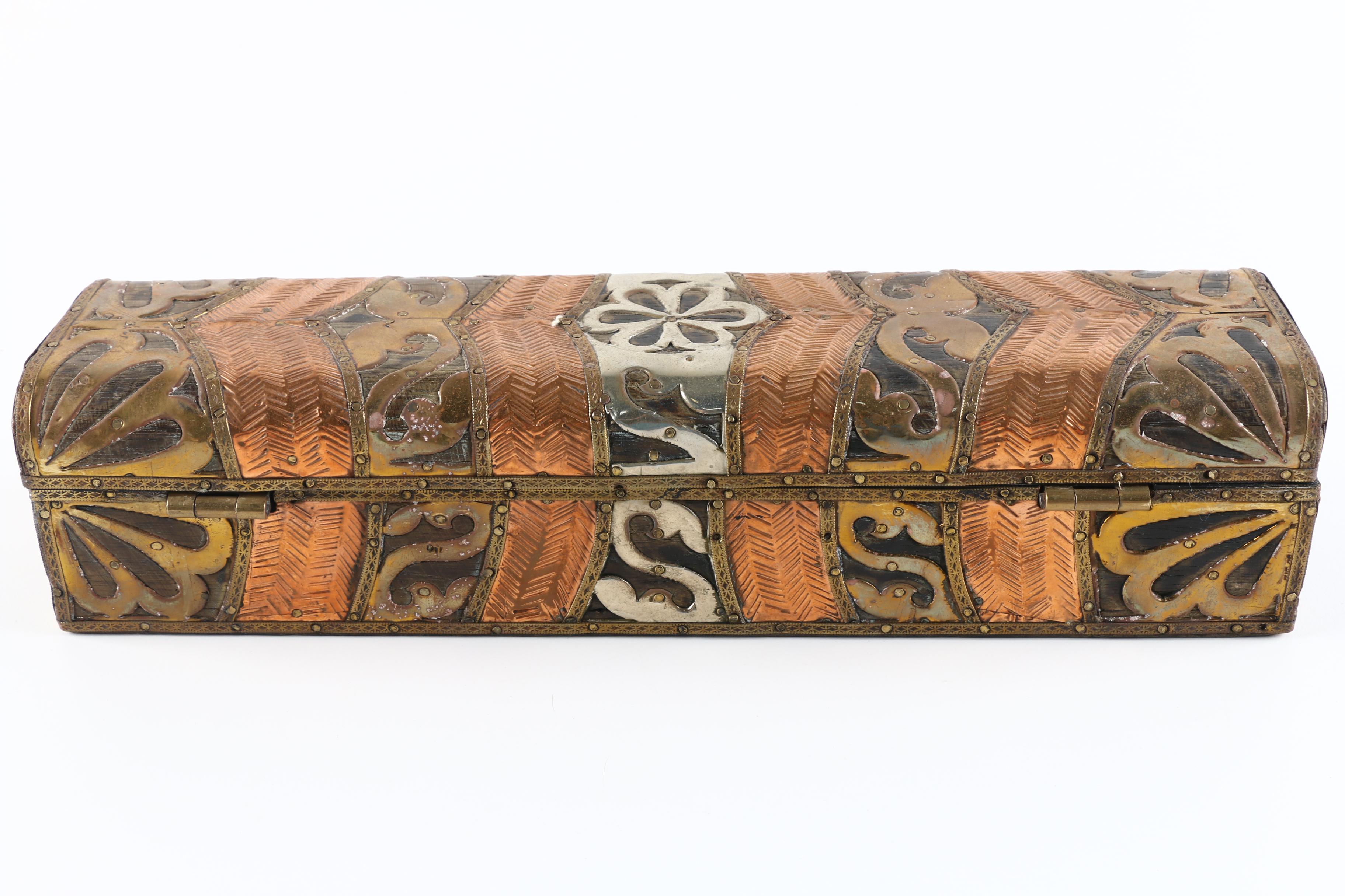 Wood Box with Copper and Brass Ornamentation
