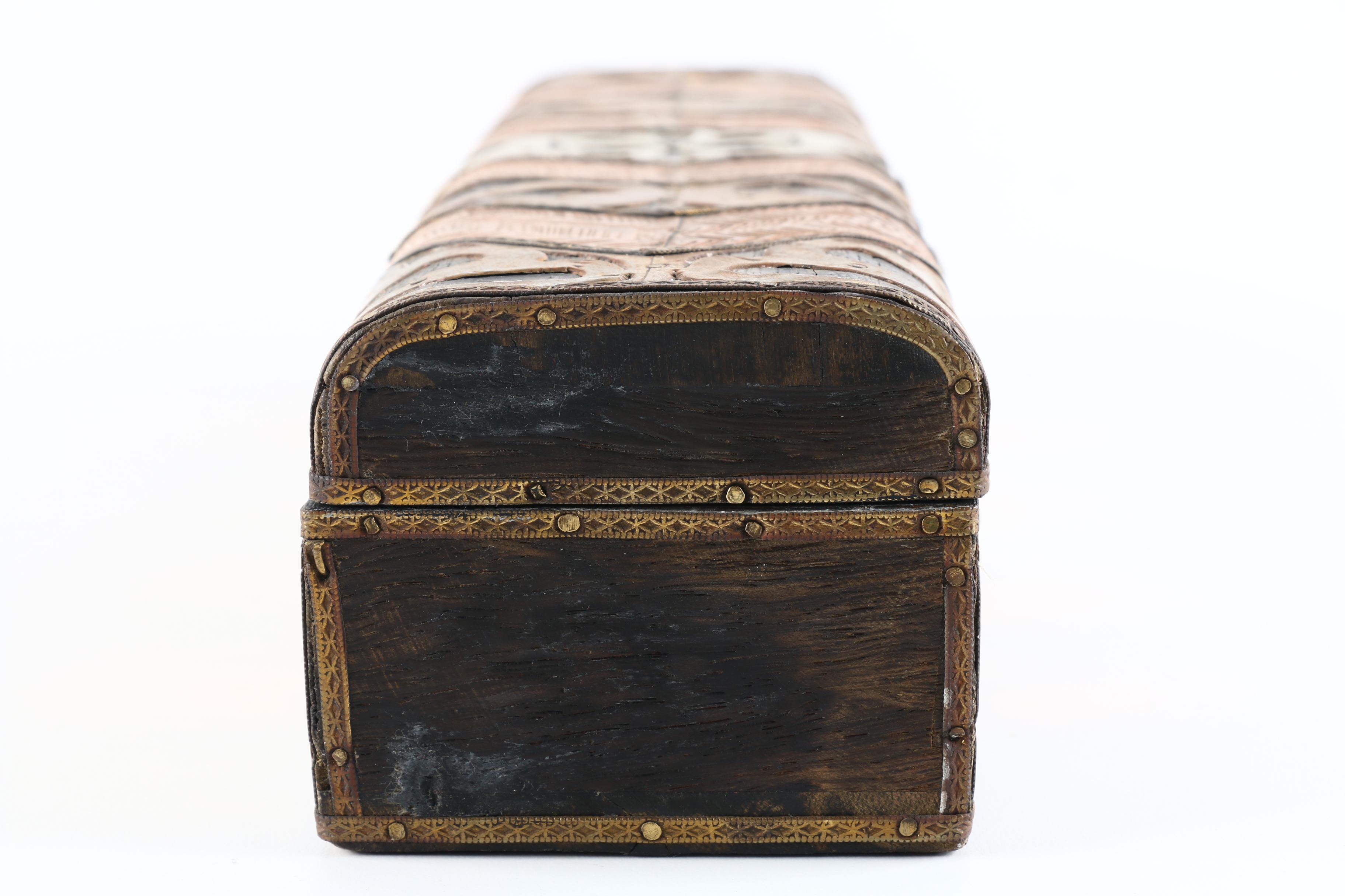 Wood Box with Copper and Brass Ornamentation