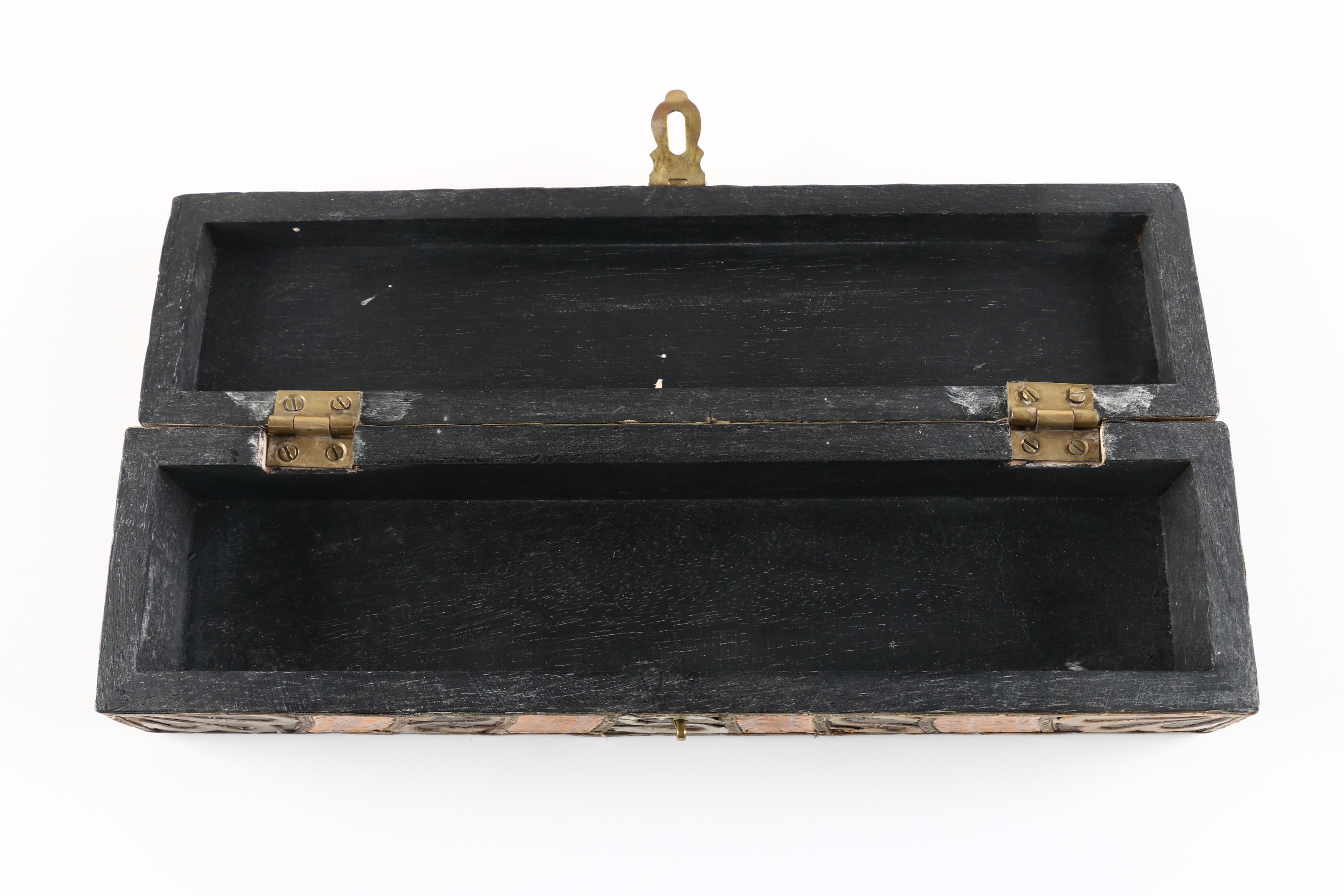Wood Box with Copper and Brass Ornamentation