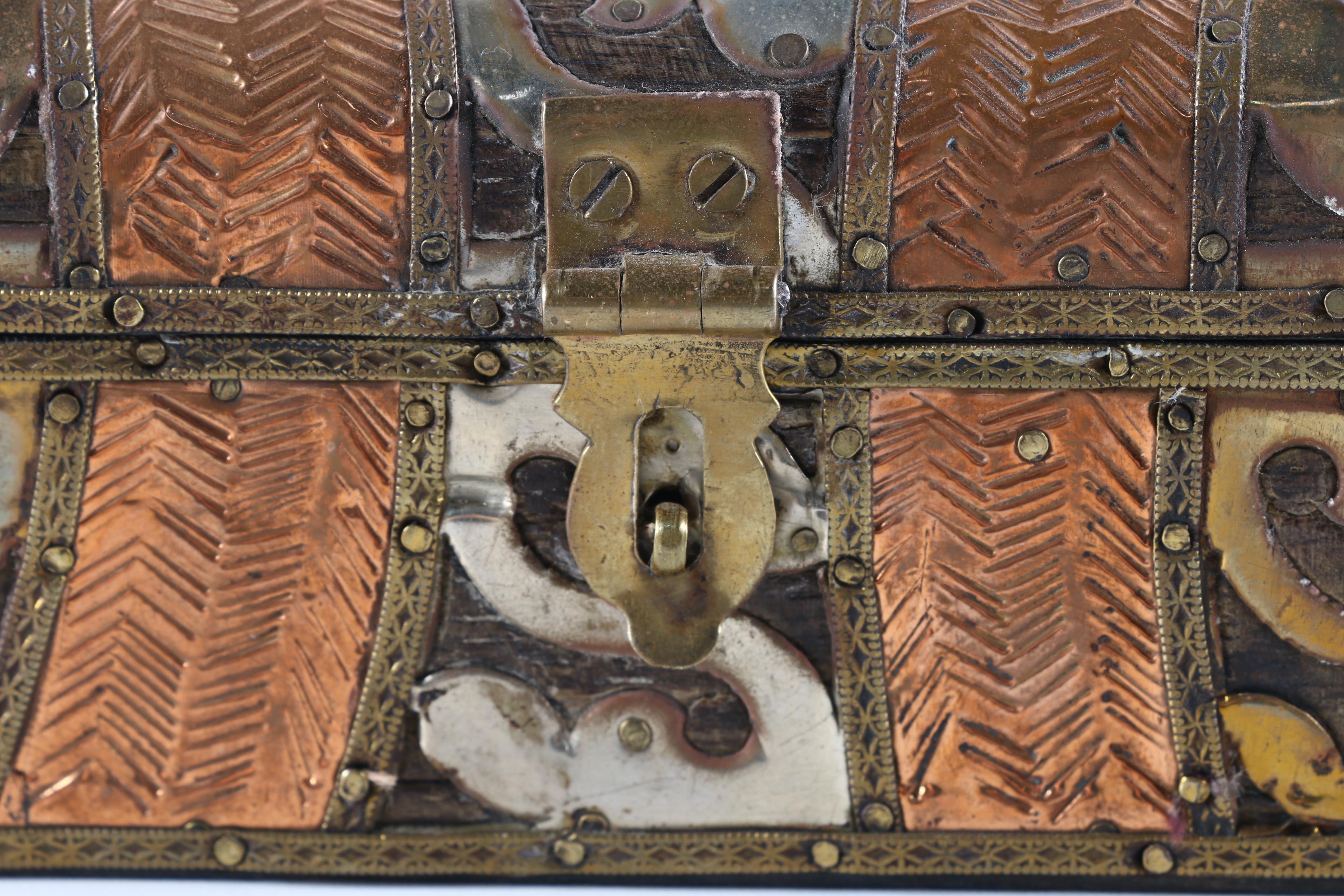 Wood Box with Copper and Brass Ornamentation