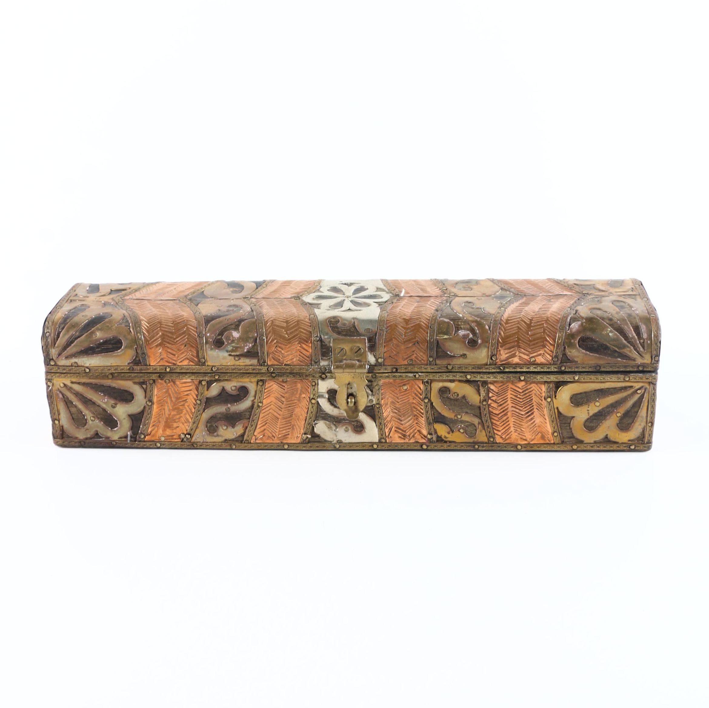 Wood Box with Copper and Brass Ornamentation