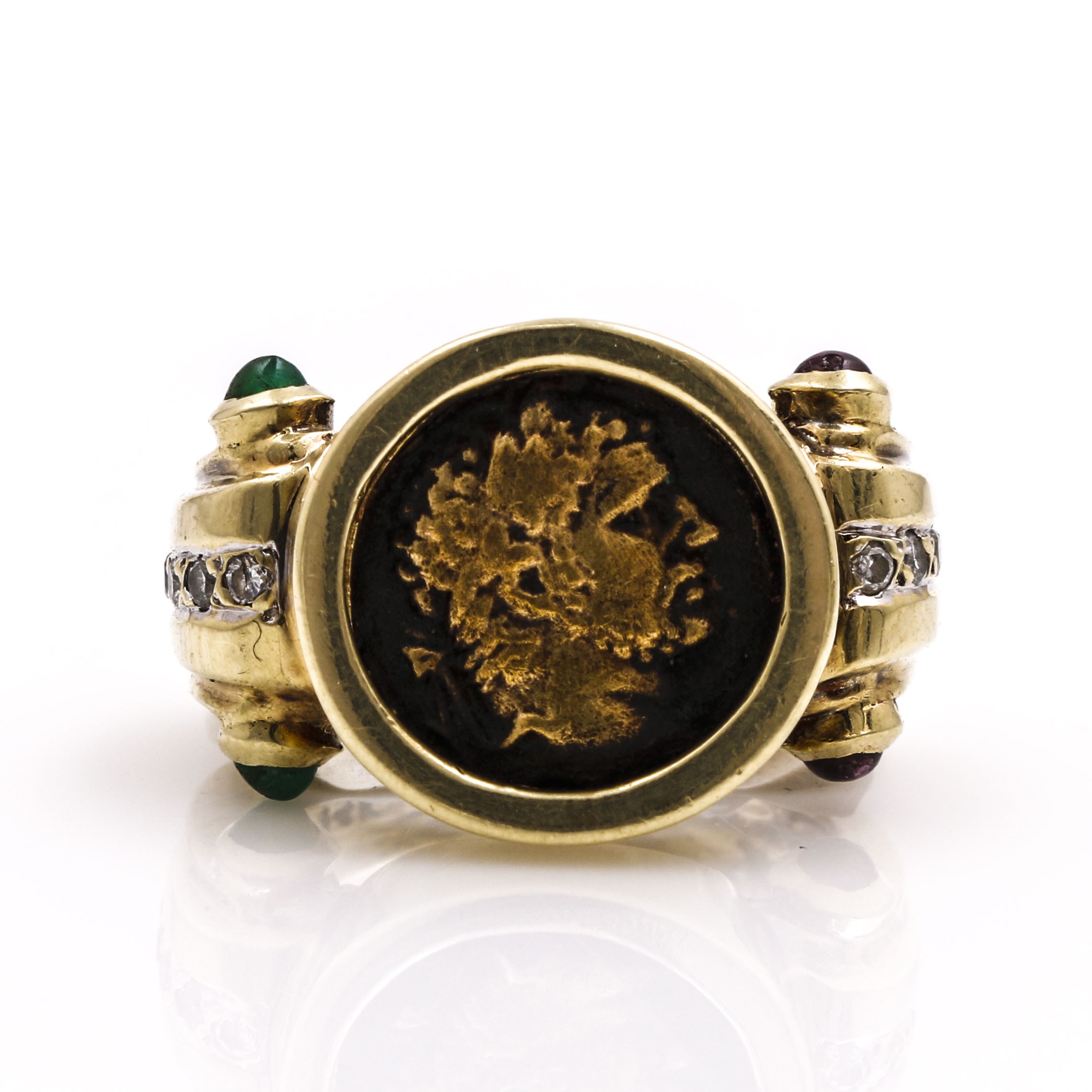 14K Yellow Gold Diamond and Gemstone Sovereign Ring