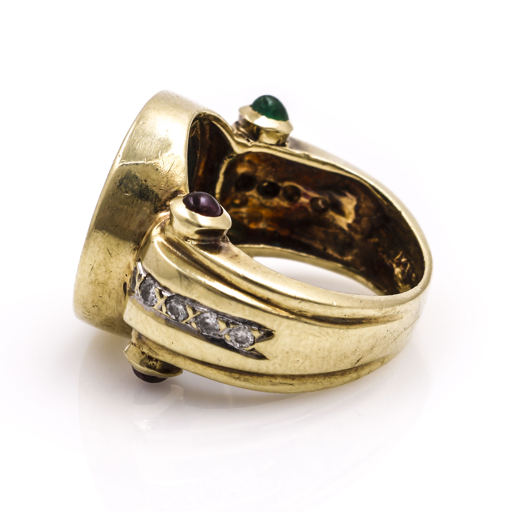 14K Yellow Gold Diamond and Gemstone Sovereign Ring