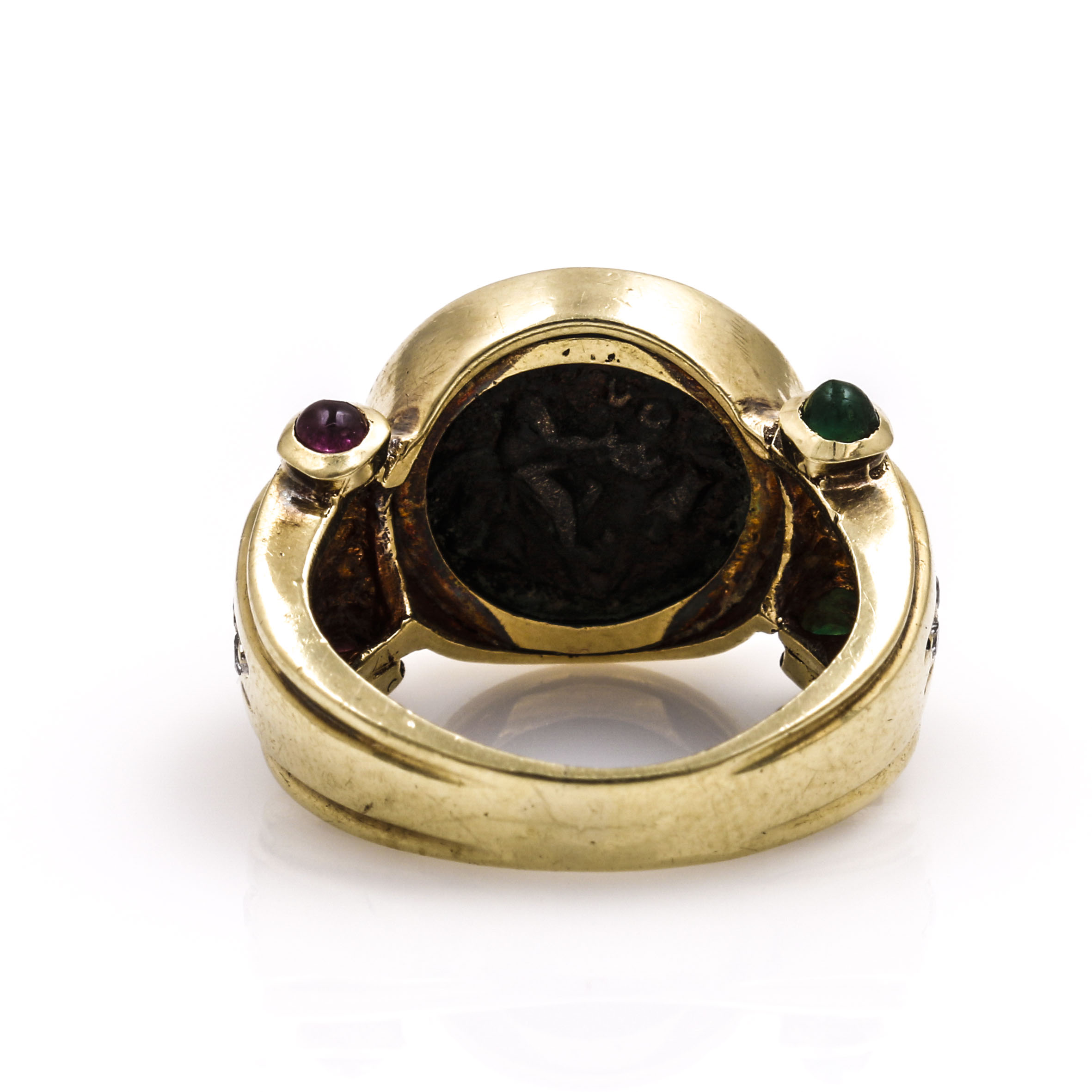 14K Yellow Gold Diamond and Gemstone Sovereign Ring