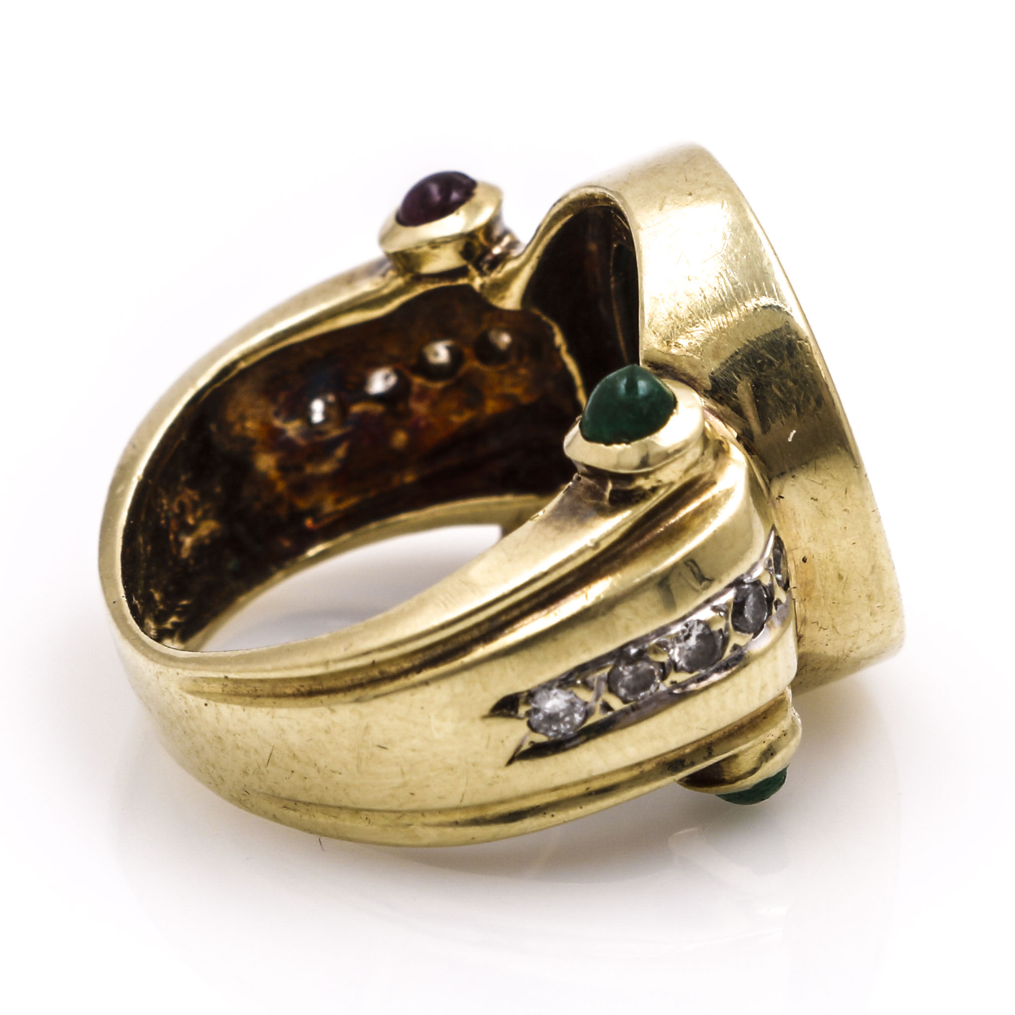 14K Yellow Gold Diamond and Gemstone Sovereign Ring