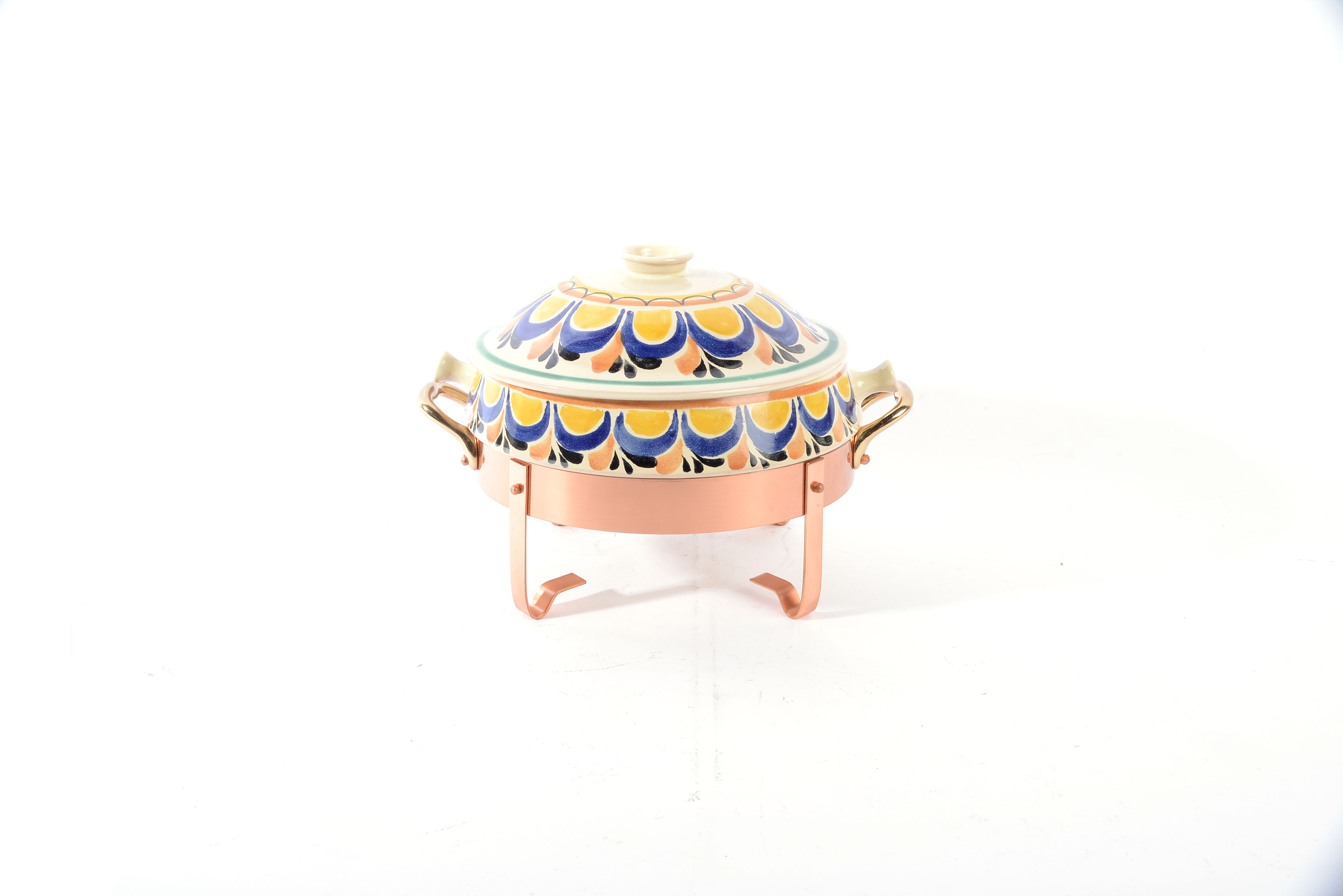 Lidded Mexican Pottery Chafing Dish with Williams Sonoma Stand