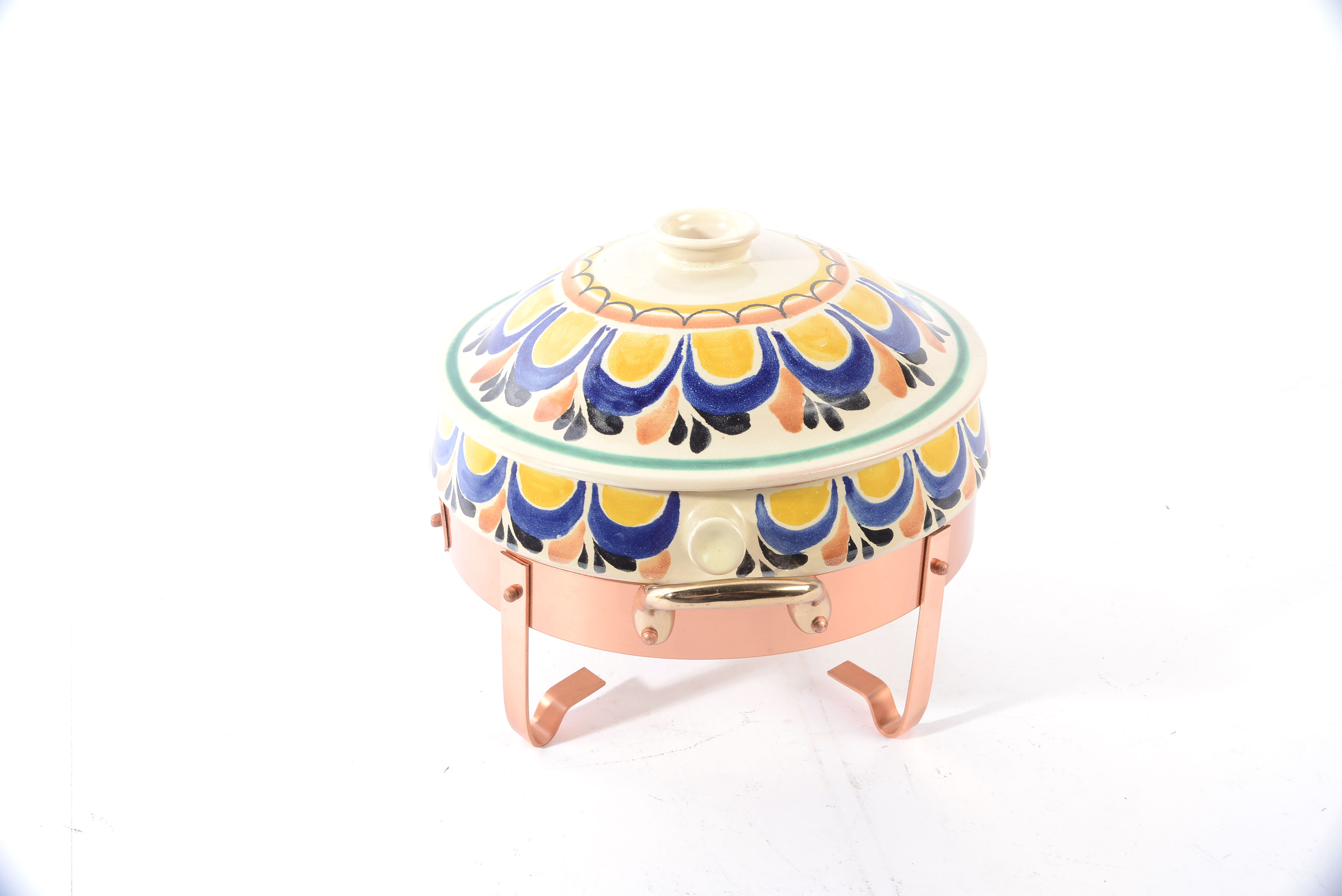 Lidded Mexican Pottery Chafing Dish with Williams Sonoma Stand