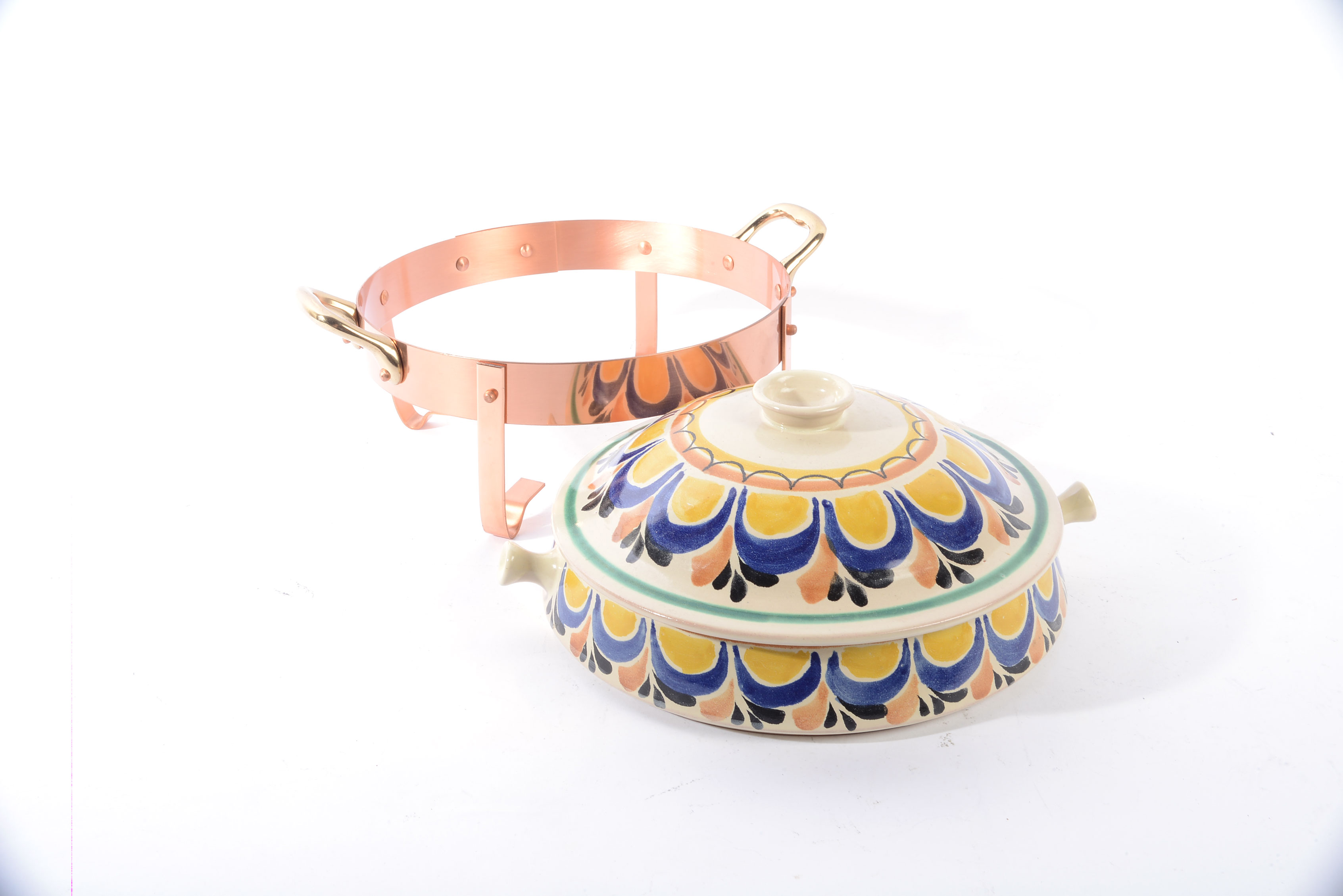 Lidded Mexican Pottery Chafing Dish with Williams Sonoma Stand
