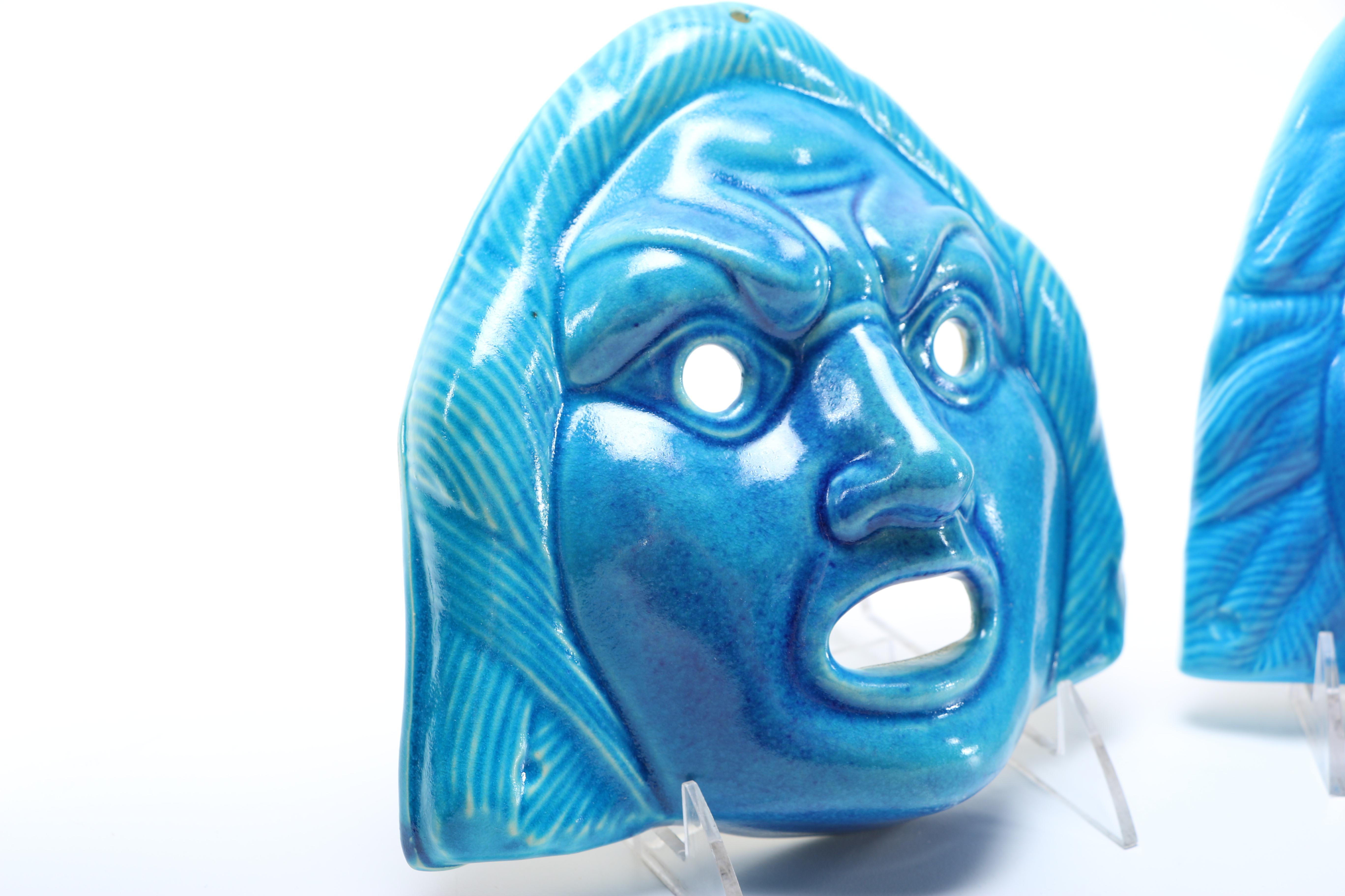 Metropolitan Museum of Art Blue Ceramic Face Wall Decorations