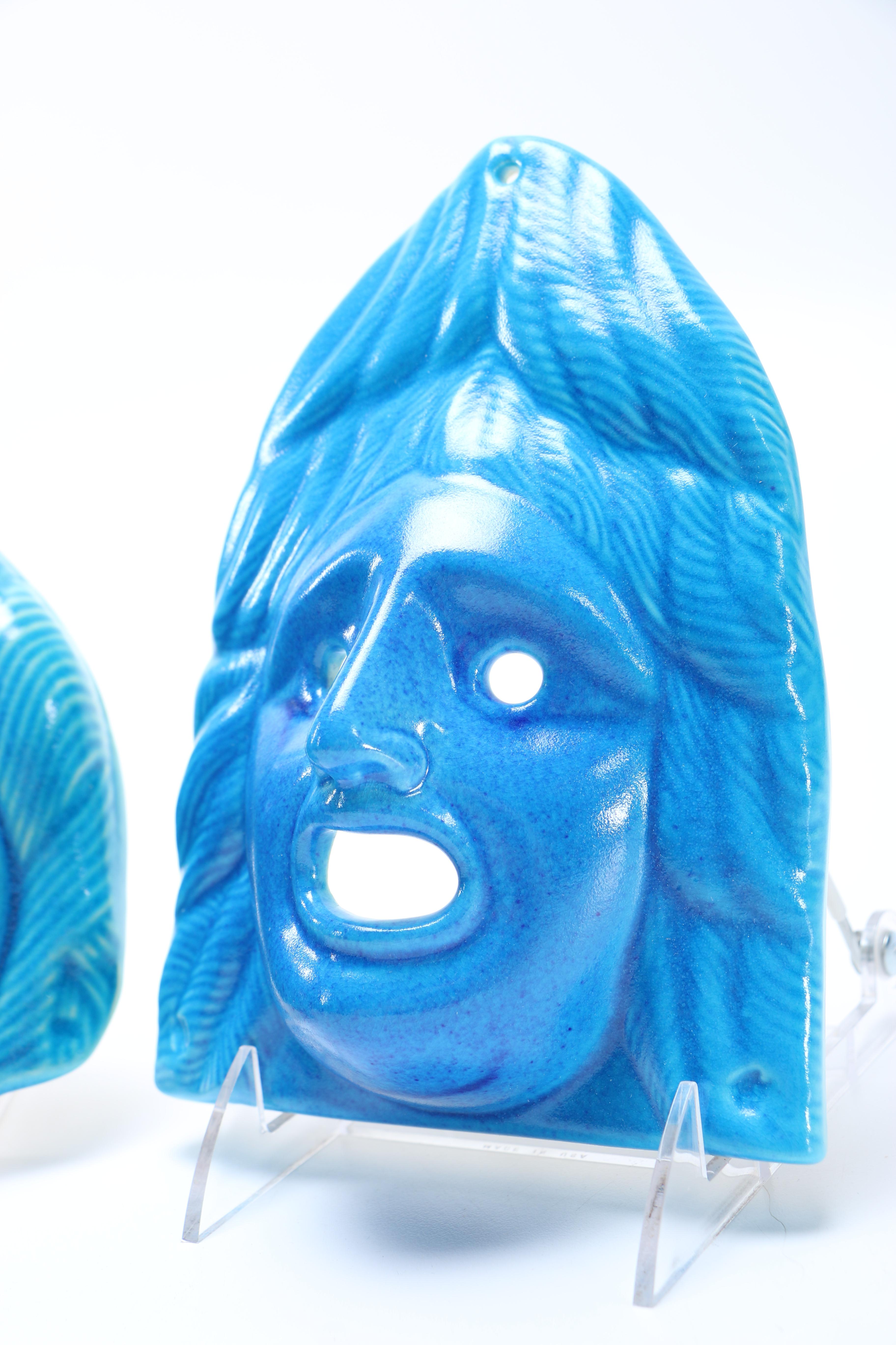 Metropolitan Museum of Art Blue Ceramic Face Wall Decorations