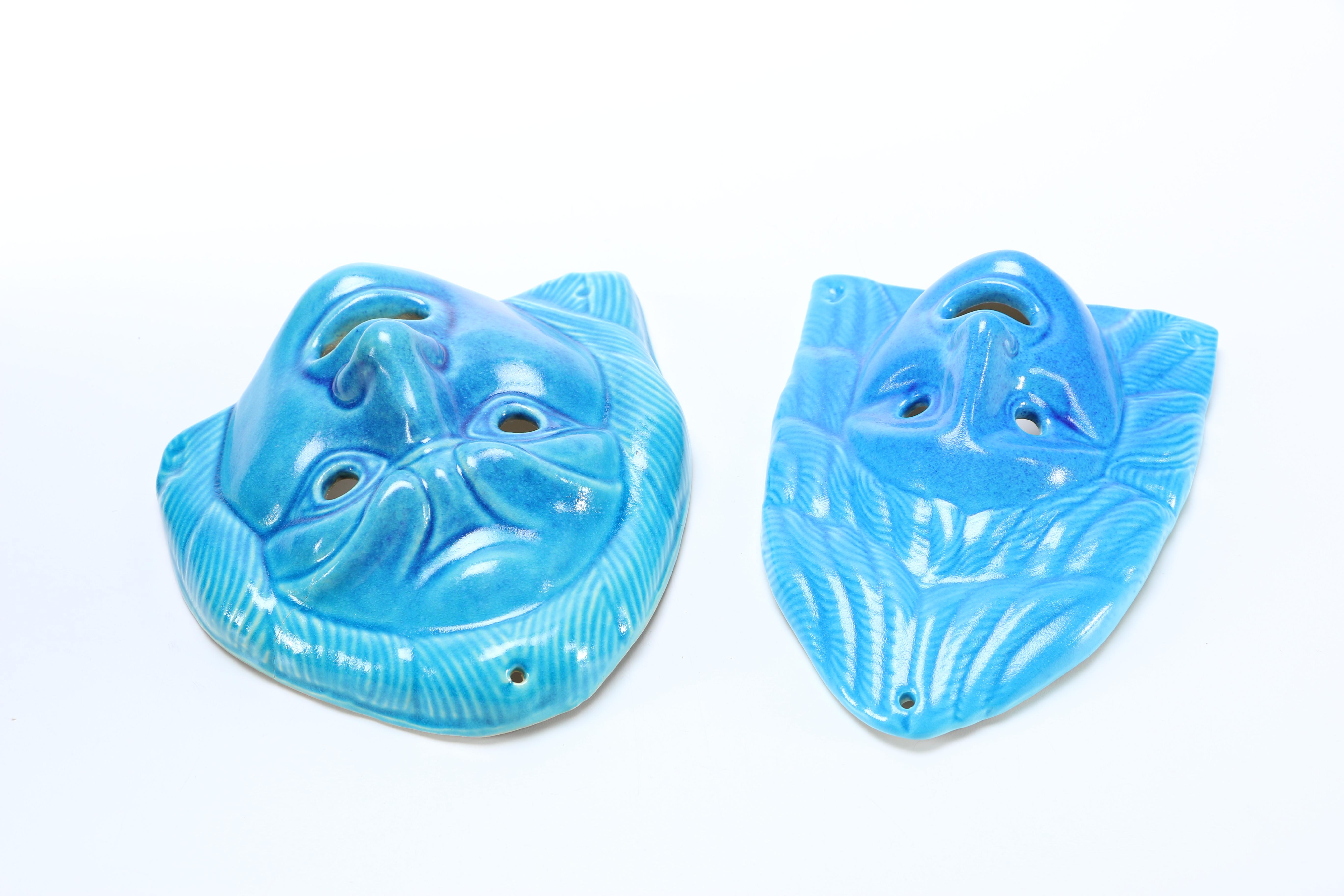 Metropolitan Museum of Art Blue Ceramic Face Wall Decorations