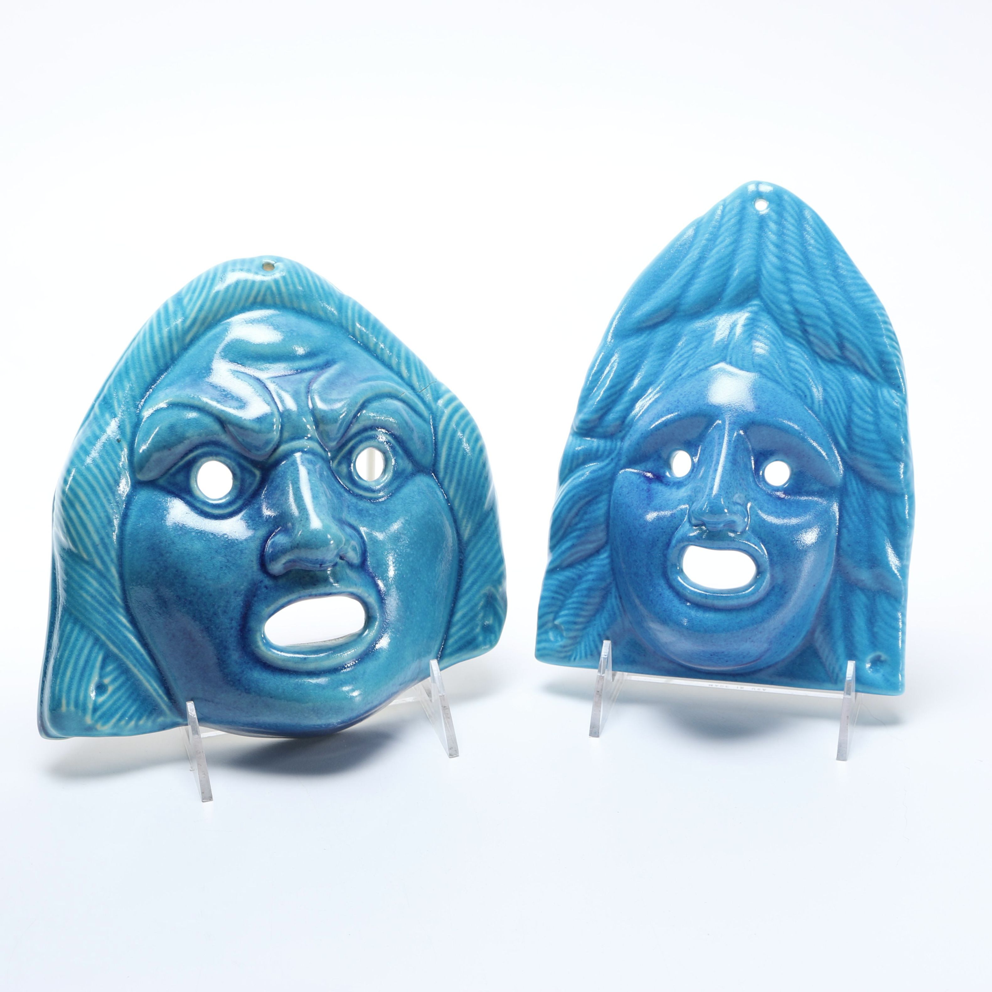 Metropolitan Museum of Art Blue Ceramic Face Wall Decorations