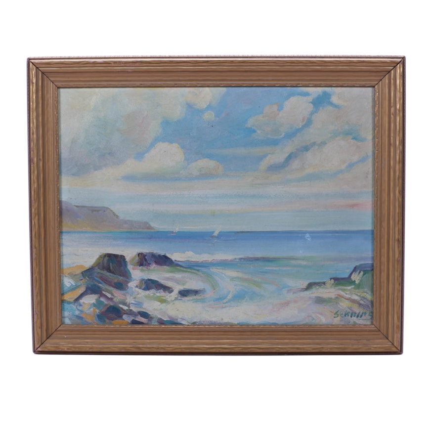 Signed Original Seascape Oil on Academy Board