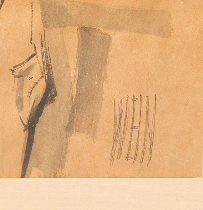 Signed Original Ink Wash Study of Female Nude