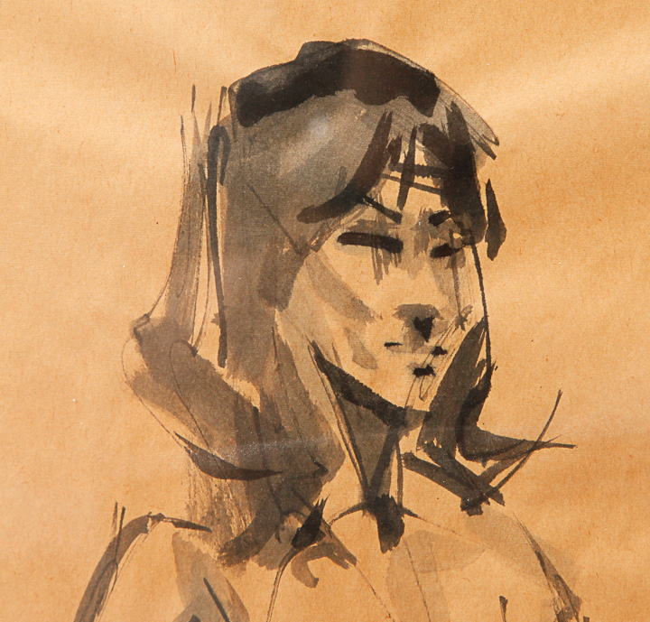 Signed Original Ink Wash Study of Female Nude