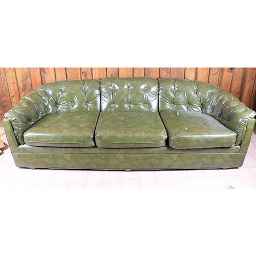 Vintage Faux Leather Tufted Sofa