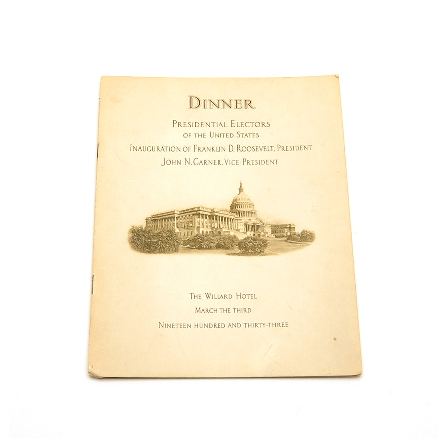 1933 Program from President Franklin Roosevelt Inaugural Dinner