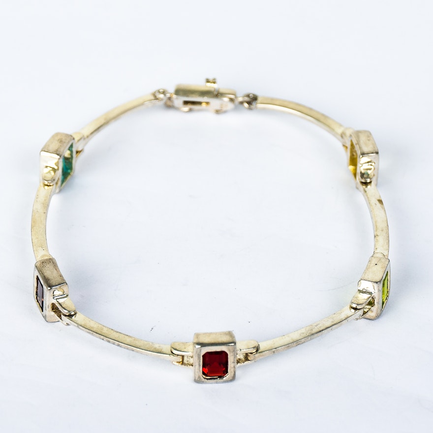 Sterling Silver and Multi-Stone Link Bracelet