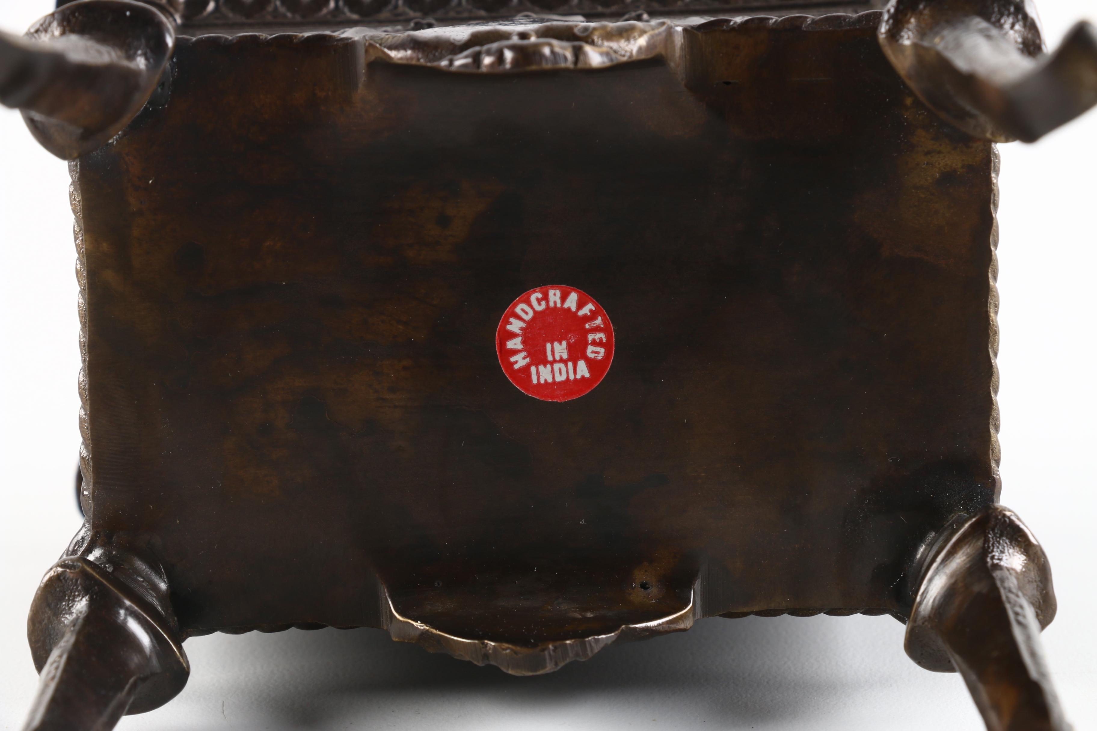 Indian Footed Bronze Tone Box With Lid