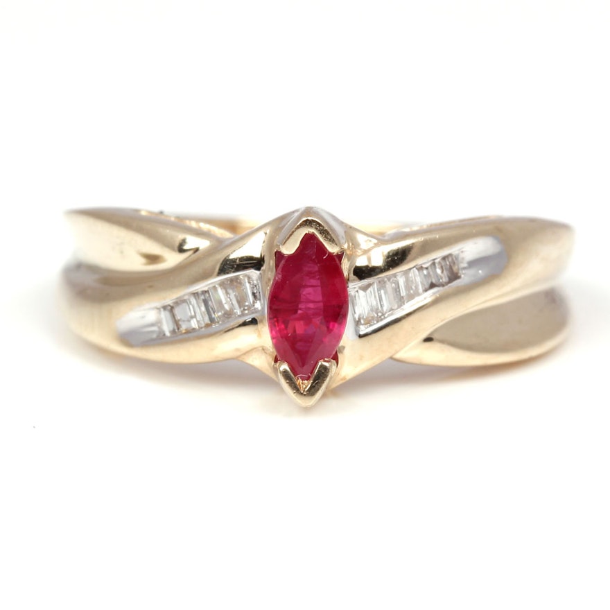 10K Yellow Gold Ruby and Diamond Ring