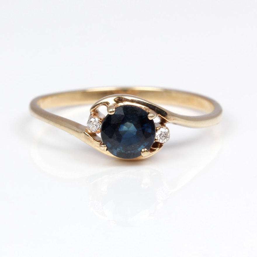 14K Yellow Gold Sapphire and Diamond Ring