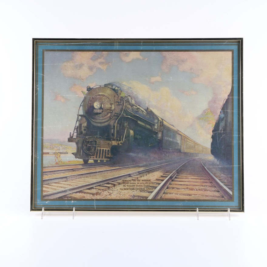 Walter L. Greene Offset Lithograph "Morning on the Mohawk" Railroad Scene