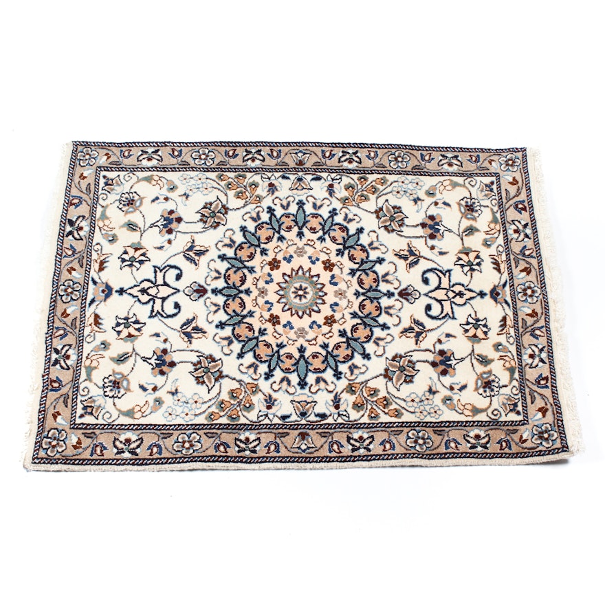 Hand-Knotted Silk Blend Persian Nain Accent Rug